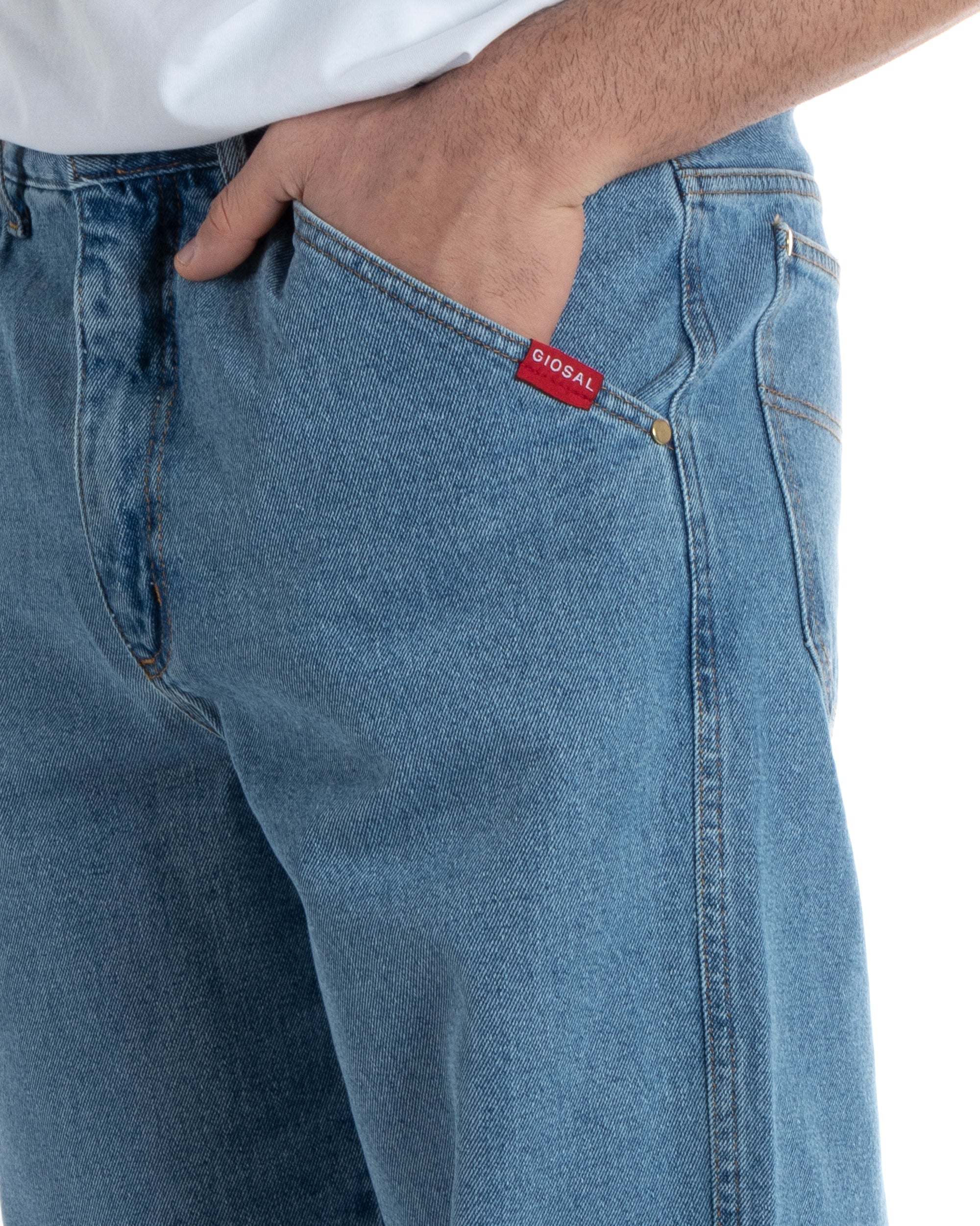 Jeans Uomo Pantaloni Baggy Cinque Tasche Comodo Basic Wide Fit Casual Denim Chiaro GIOSAL-P5989A