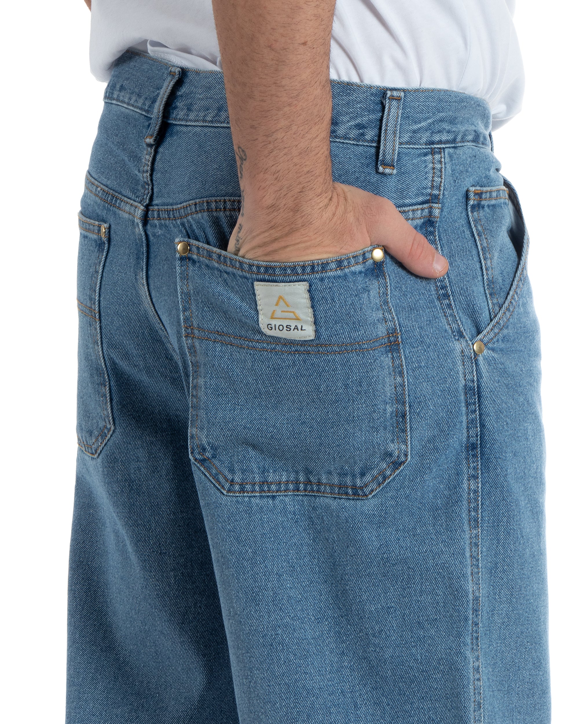 Jeans Uomo Pantaloni Baggy Cinque Tasche Comodo Basic Wide Fit Casual Denim Chiaro GIOSAL-P5989A