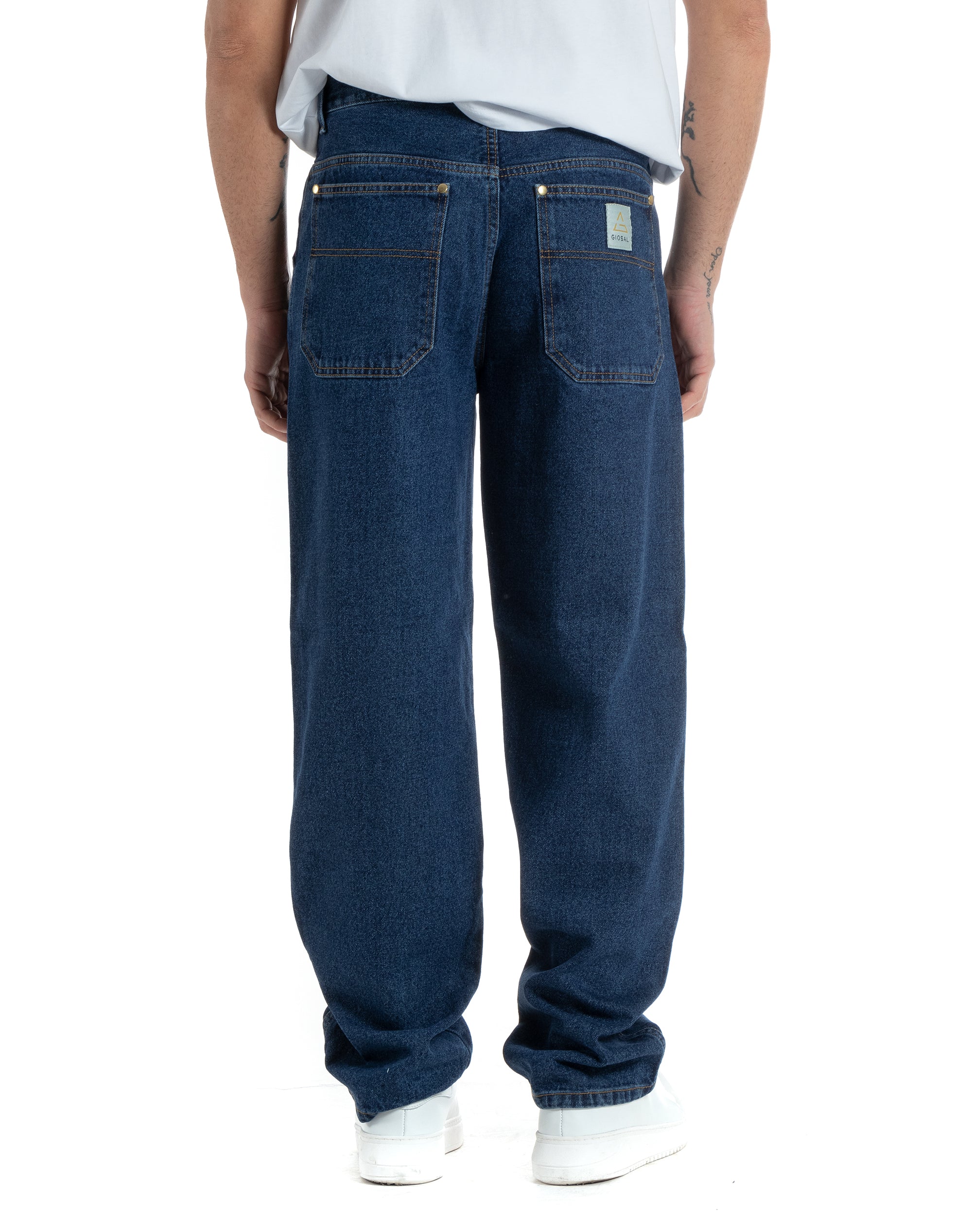 Jeans Uomo Pantaloni Baggy Cinque Tasche Comodo Basic Wide Fit Casual Denim Scuro GIOSAL-P5990A