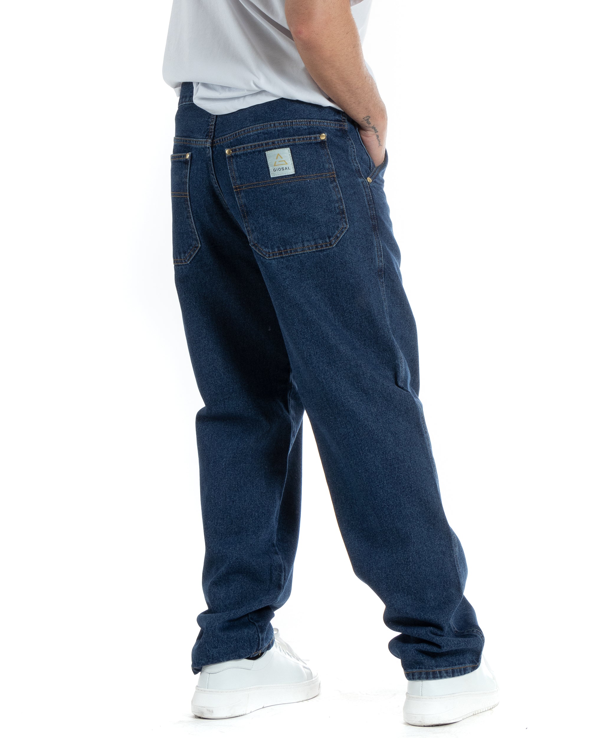 Jeans Uomo Pantaloni Baggy Cinque Tasche Comodo Basic Wide Fit Casual Denim Scuro GIOSAL-P5990A