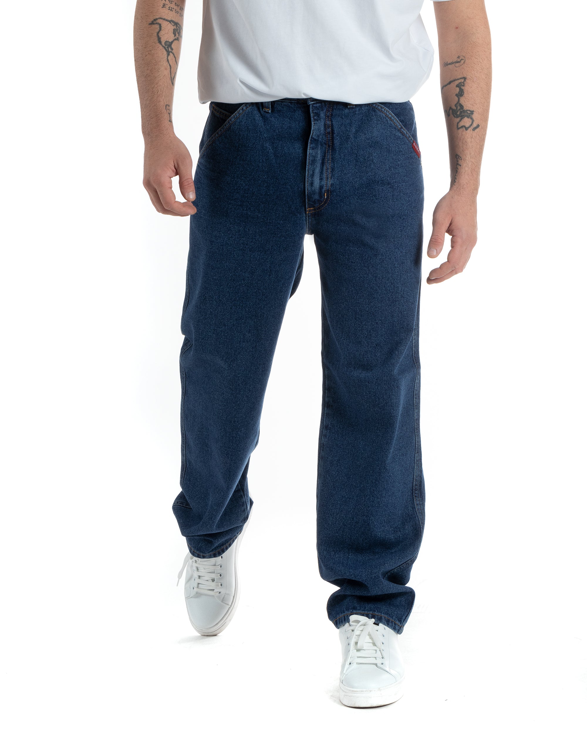 Jeans Uomo Pantaloni Baggy Cinque Tasche Comodo Basic Wide Fit Casual Denim Scuro GIOSAL-P5990A