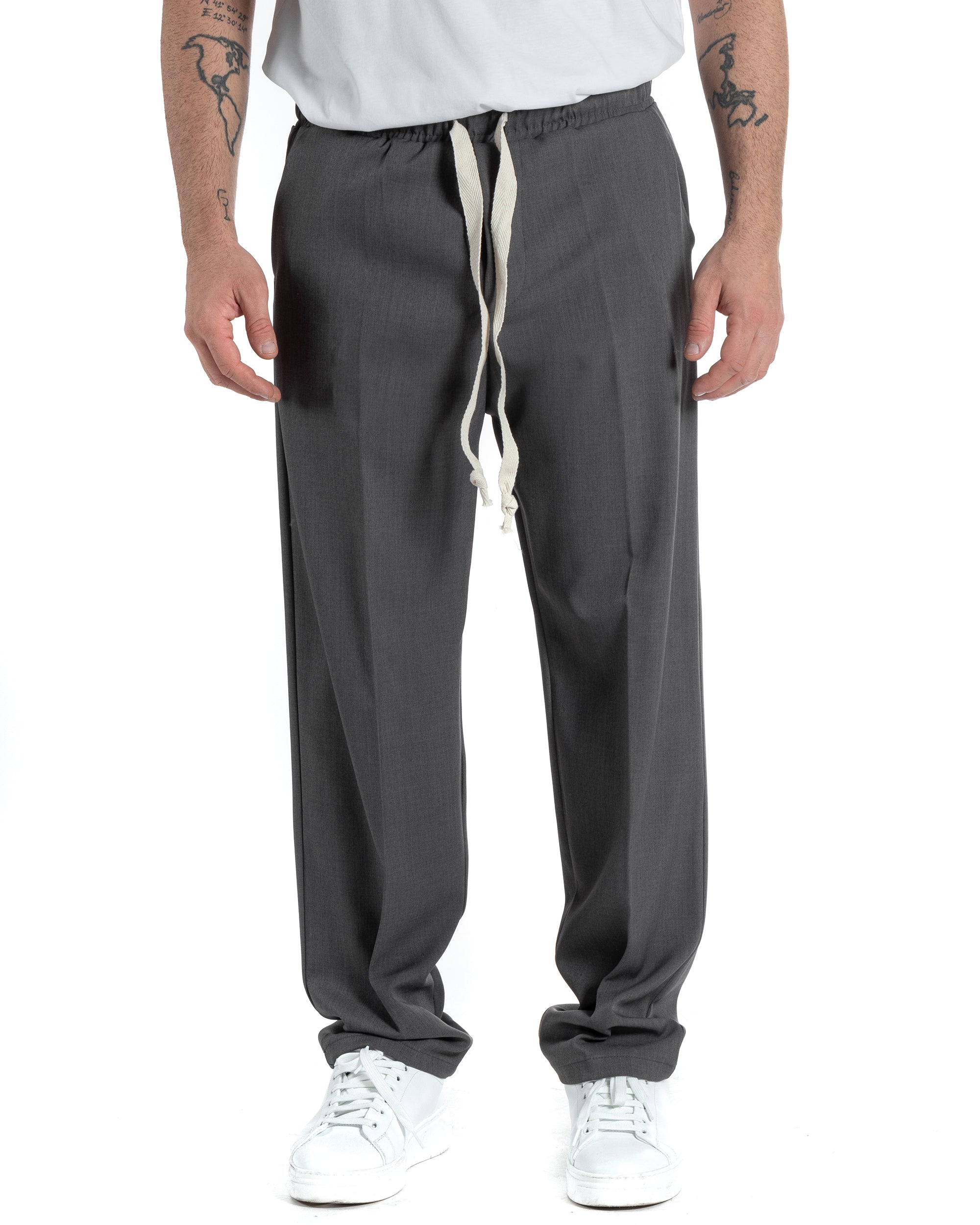 Pantaloni Uomo Pantalaccio Morbido Viscosa Baggy Grigio Coulisse Fondo Largo GIOSAL-P5993A