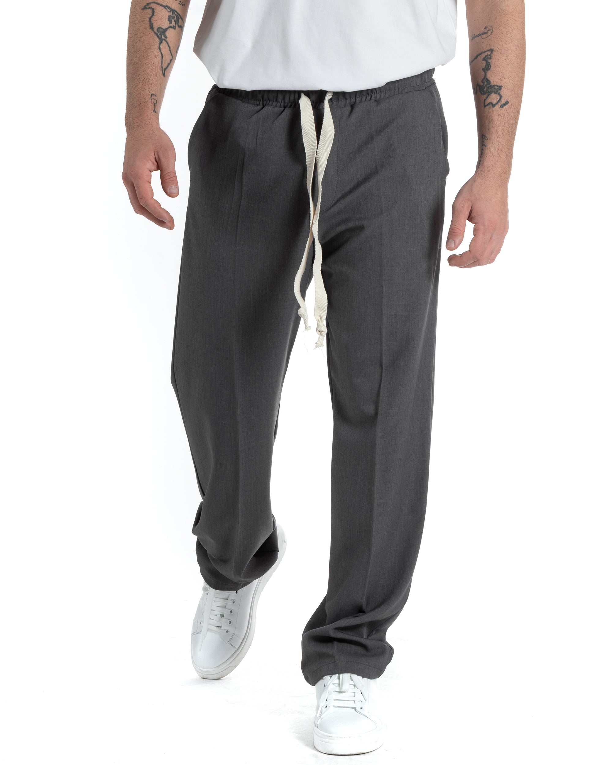 Pantaloni Uomo Pantalaccio Morbido Viscosa Baggy Grigio Coulisse Fondo Largo GIOSAL-P5993A