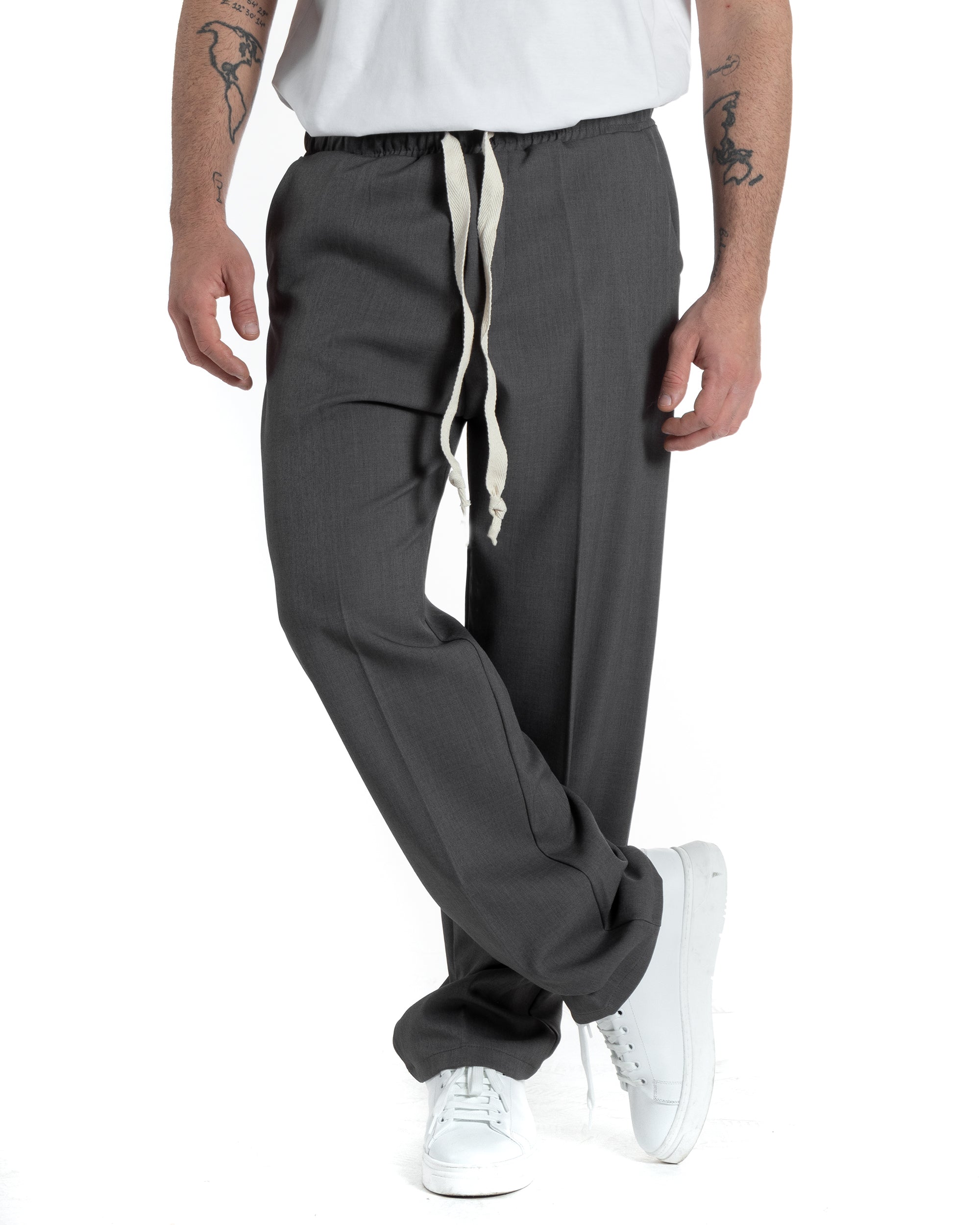 Pantaloni Uomo Pantalaccio Morbido Viscosa Baggy Grigio Coulisse Fondo Largo GIOSAL-P5993A