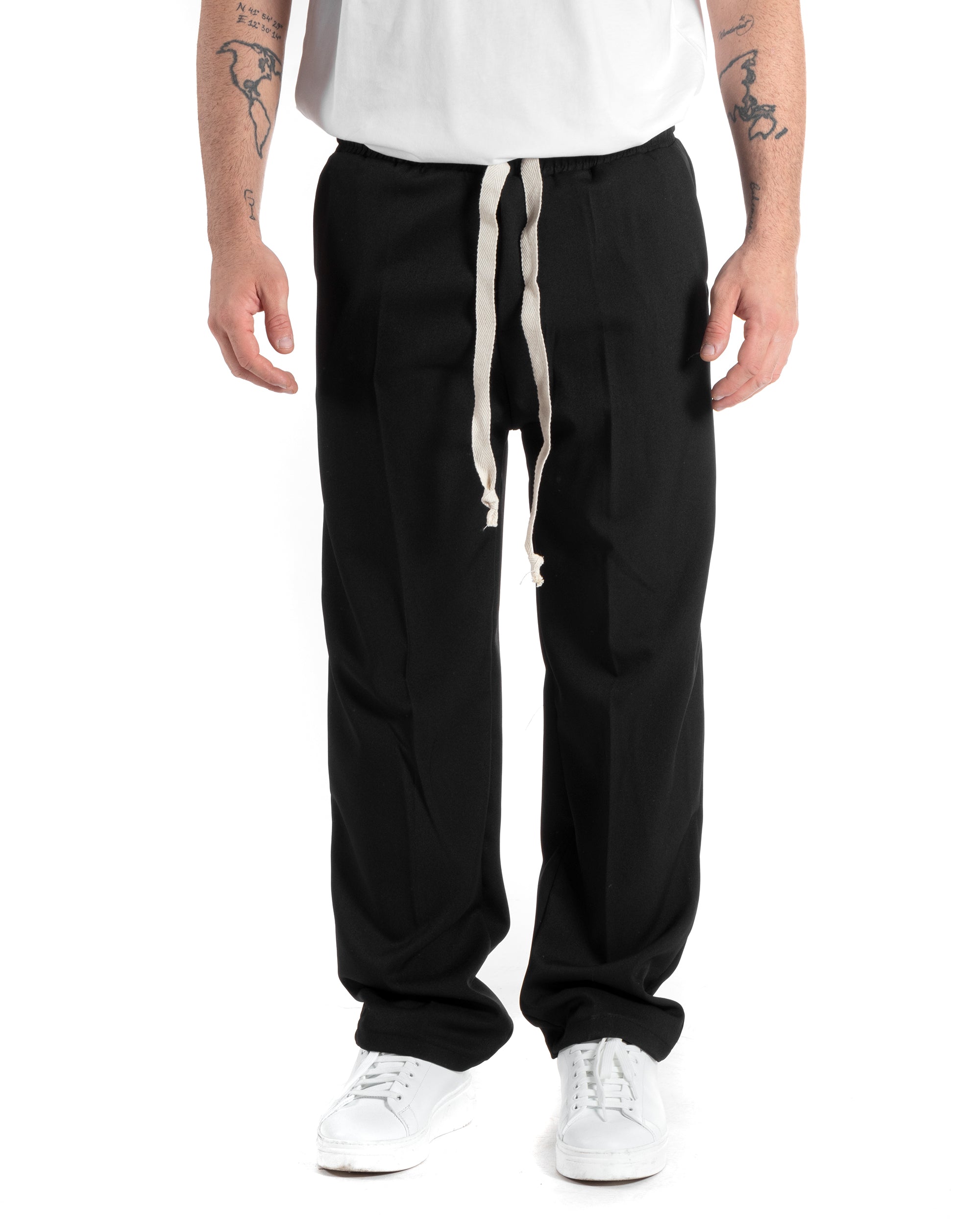 Pantaloni Uomo Pantalaccio Morbido Viscosa Baggy Nero Coulisse Fondo Largo GIOSAL-P5994A