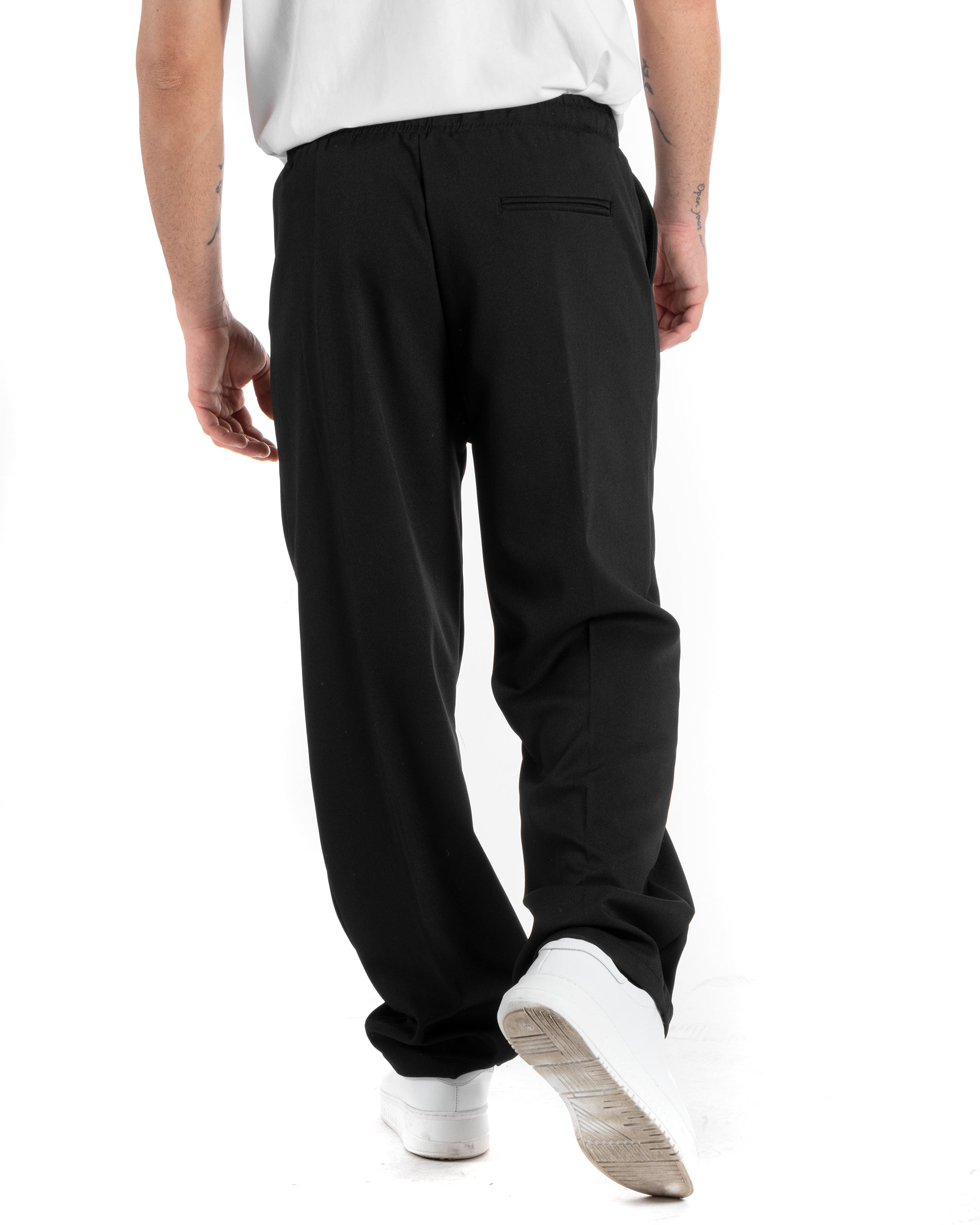 Pantaloni Uomo Pantalaccio Morbido Viscosa Baggy Nero Coulisse Fondo Largo GIOSAL-P5994A
