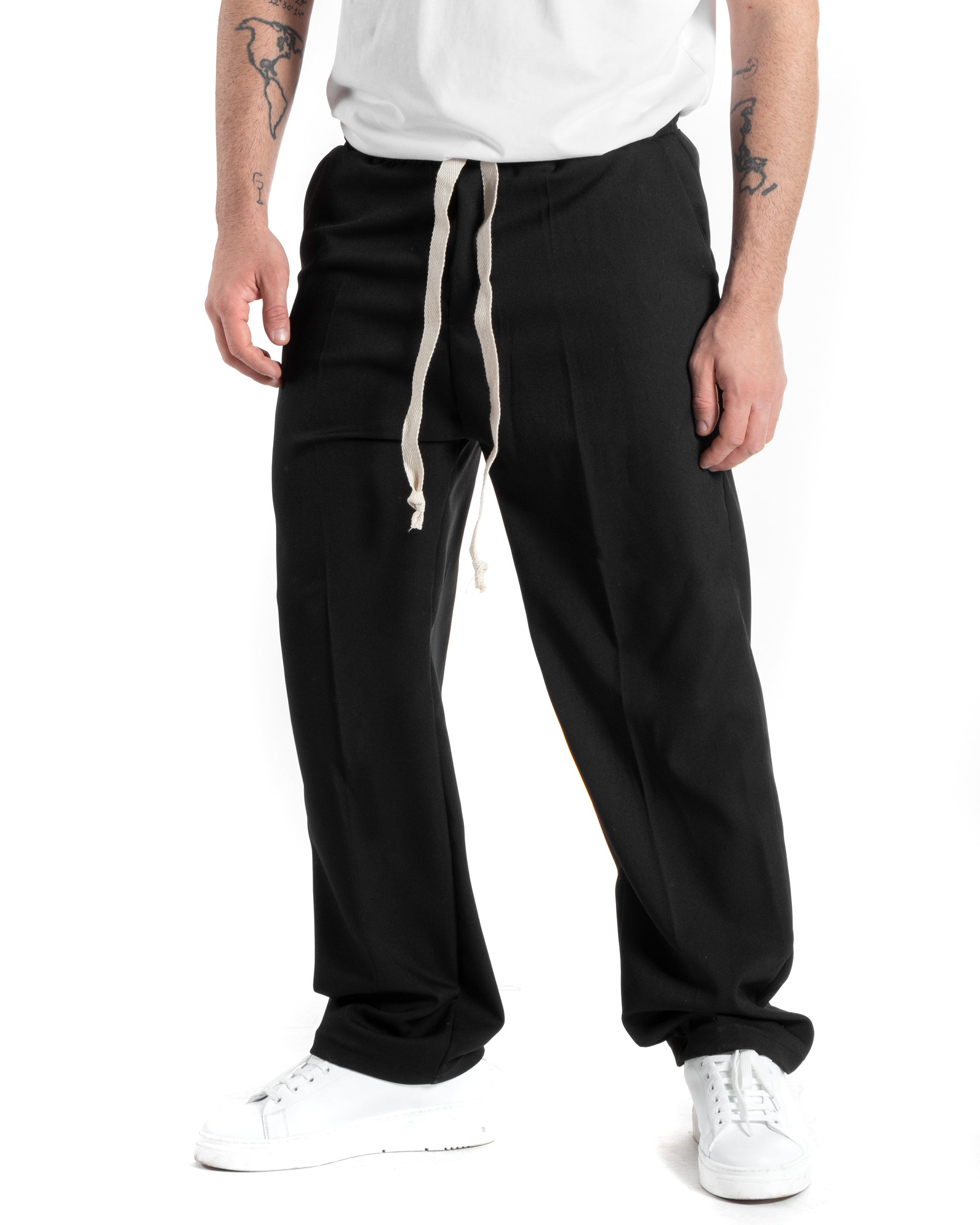 Pantaloni Uomo Pantalaccio Morbido Viscosa Baggy Nero Coulisse Fondo Largo GIOSAL-P5994A