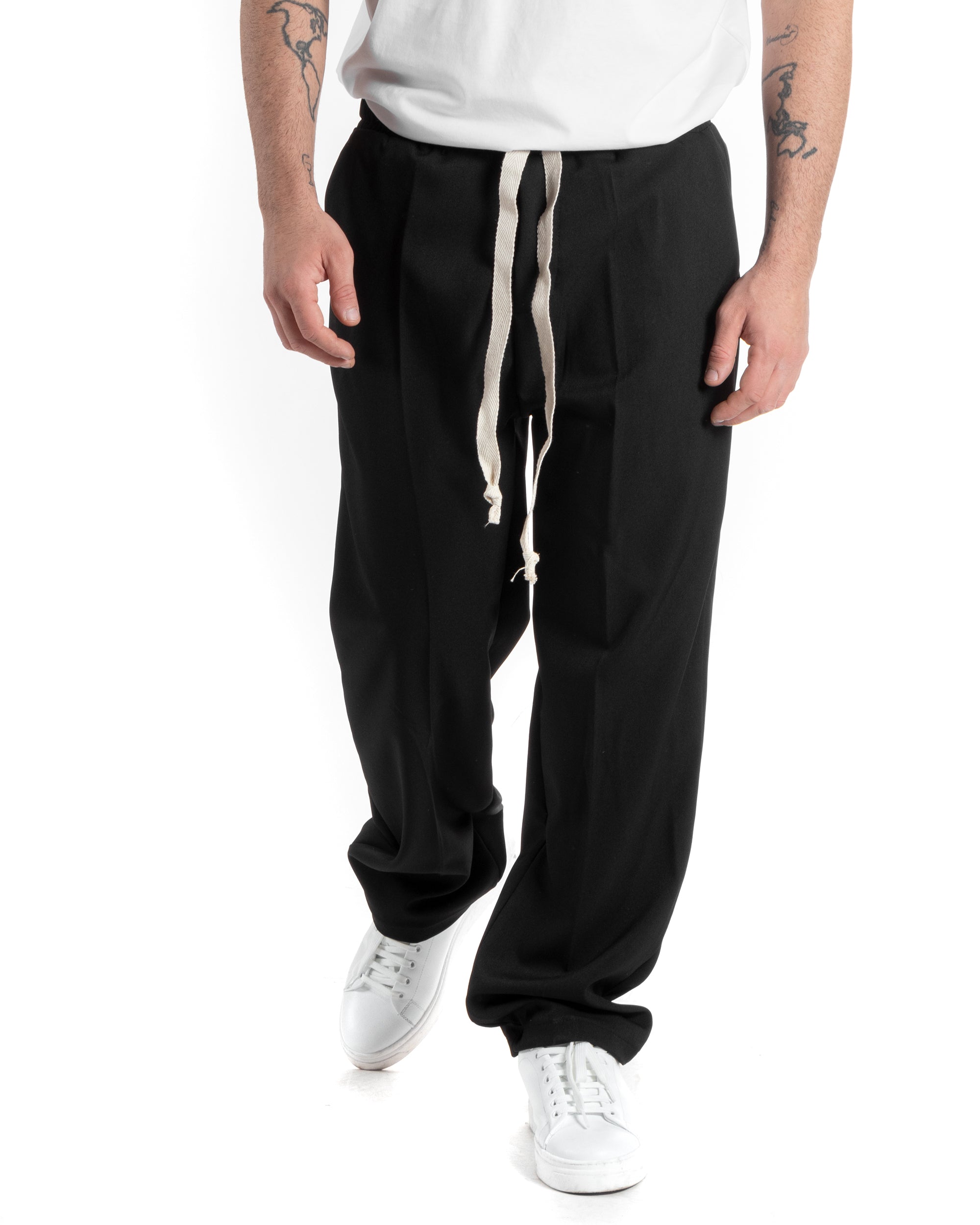 Pantaloni Uomo Pantalaccio Morbido Viscosa Baggy Nero Coulisse Fondo Largo GIOSAL-P5994A