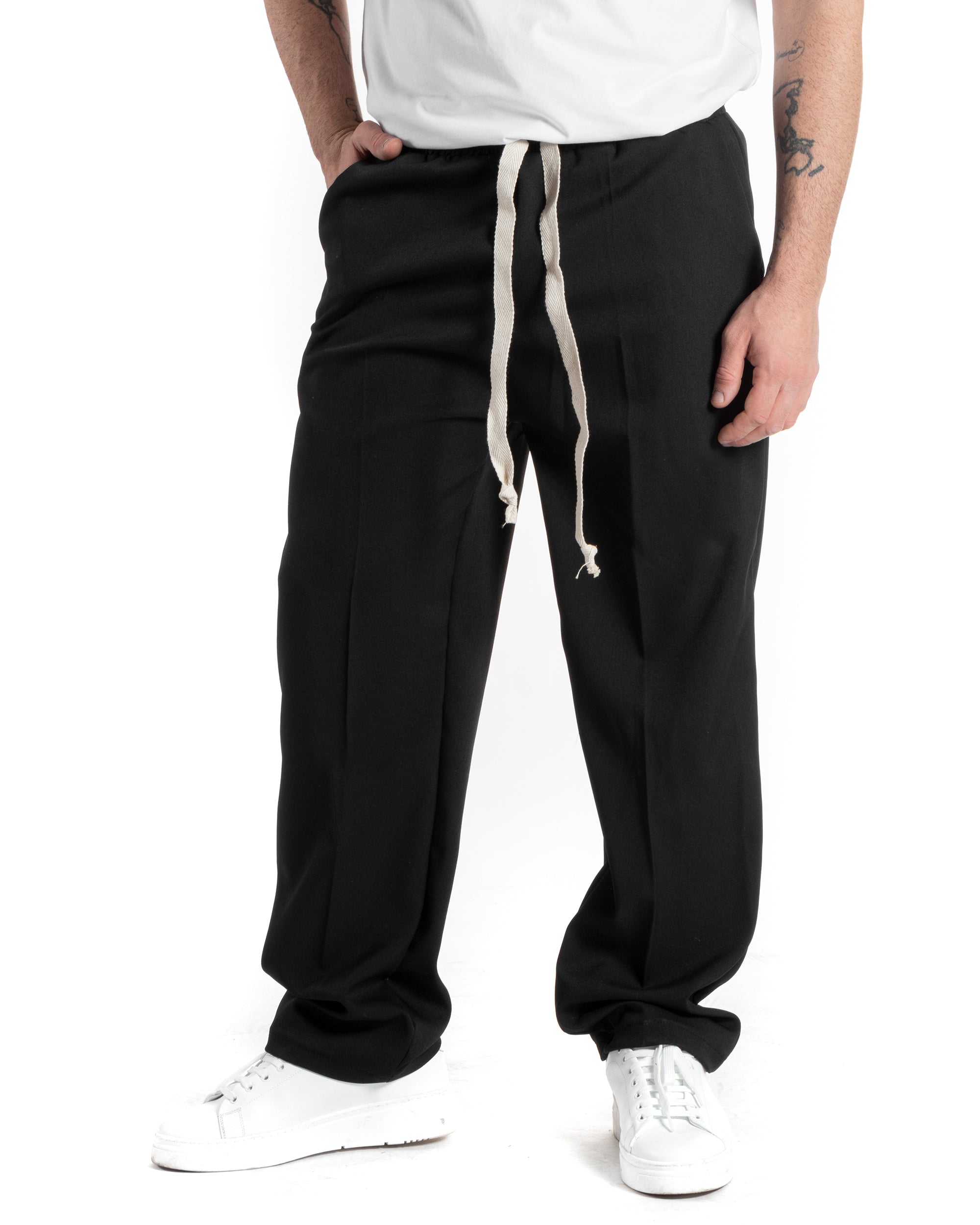 Pantaloni Uomo Pantalaccio Morbido Viscosa Baggy Nero Coulisse Fondo Largo GIOSAL-P5994A