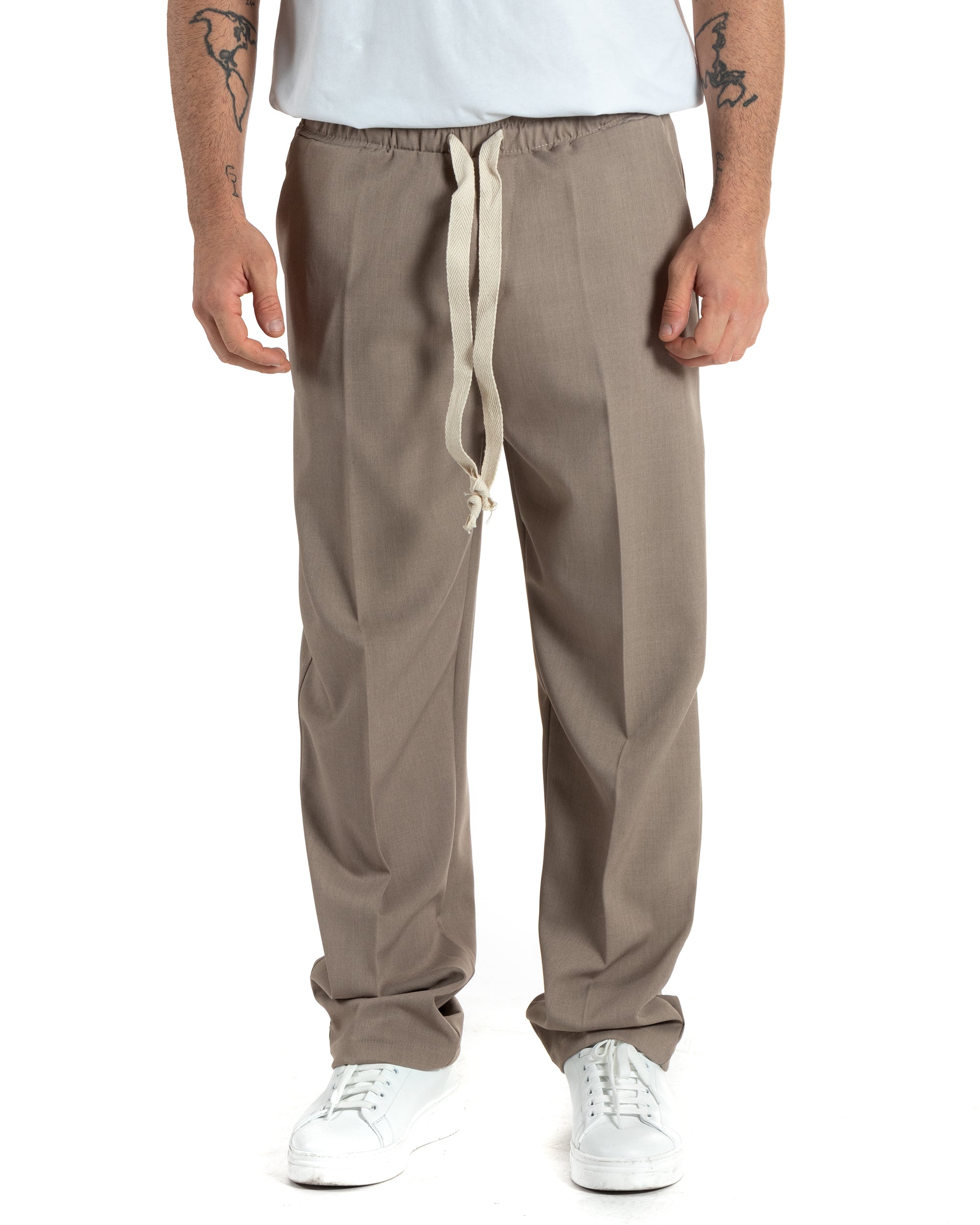 Pantaloni Uomo Pantalaccio Morbido Viscosa Baggy Beige Coulisse Fondo Largo GIOSAL-P5995A