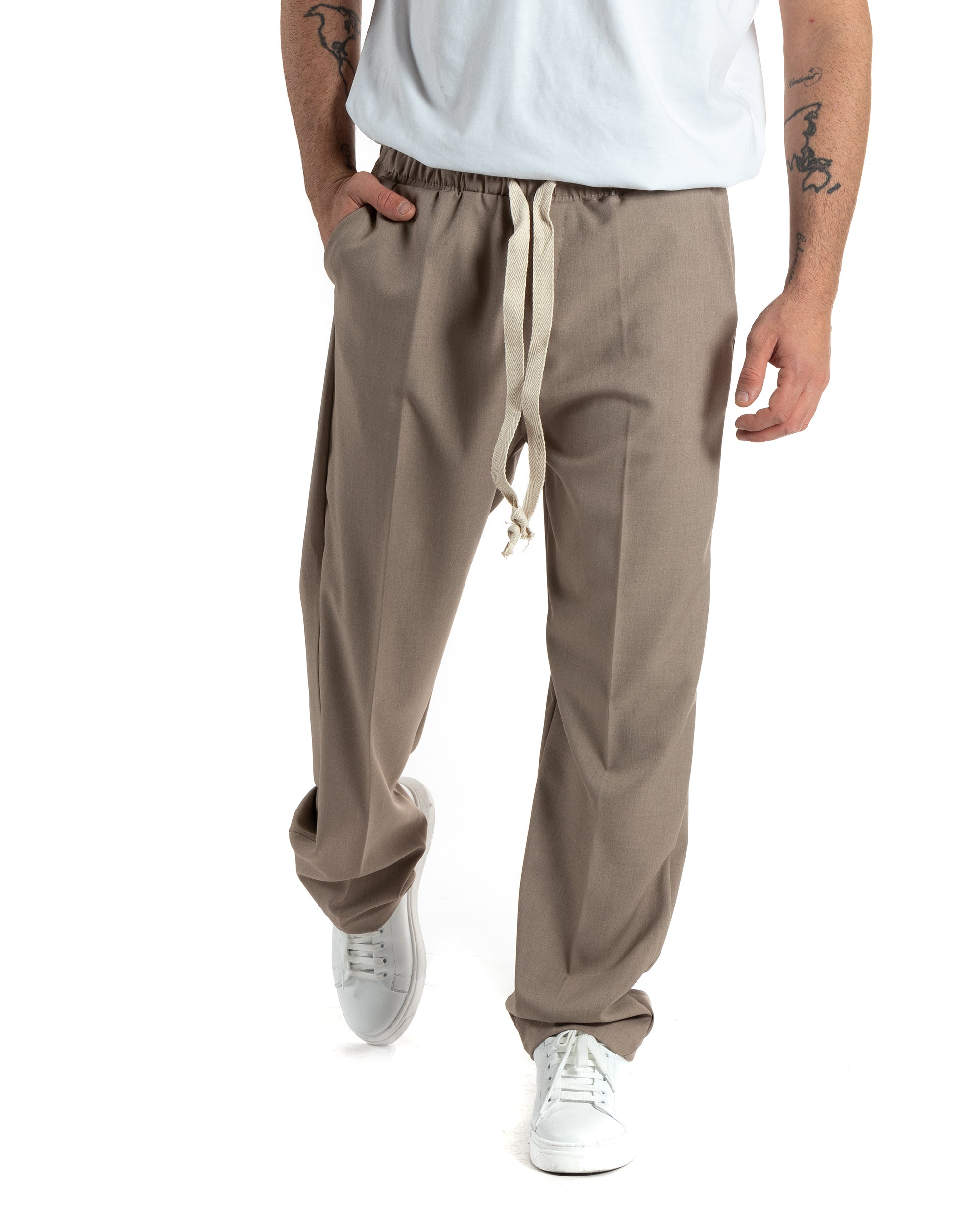 Pantaloni Uomo Pantalaccio Morbido Viscosa Baggy Beige Coulisse Fondo Largo GIOSAL-P5995A