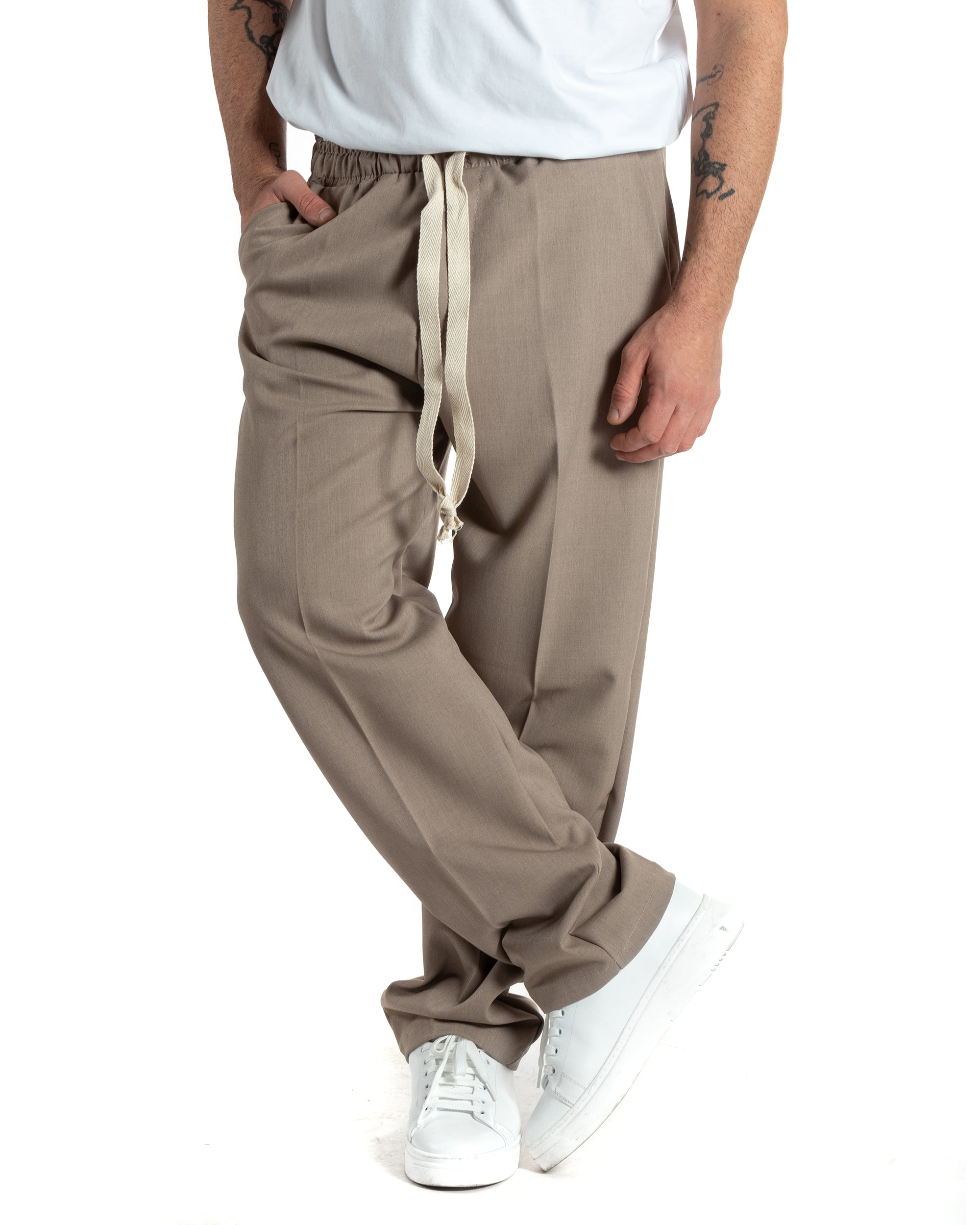 Pantaloni Uomo Pantalaccio Morbido Viscosa Baggy Beige Coulisse Fondo Largo GIOSAL-P5995A