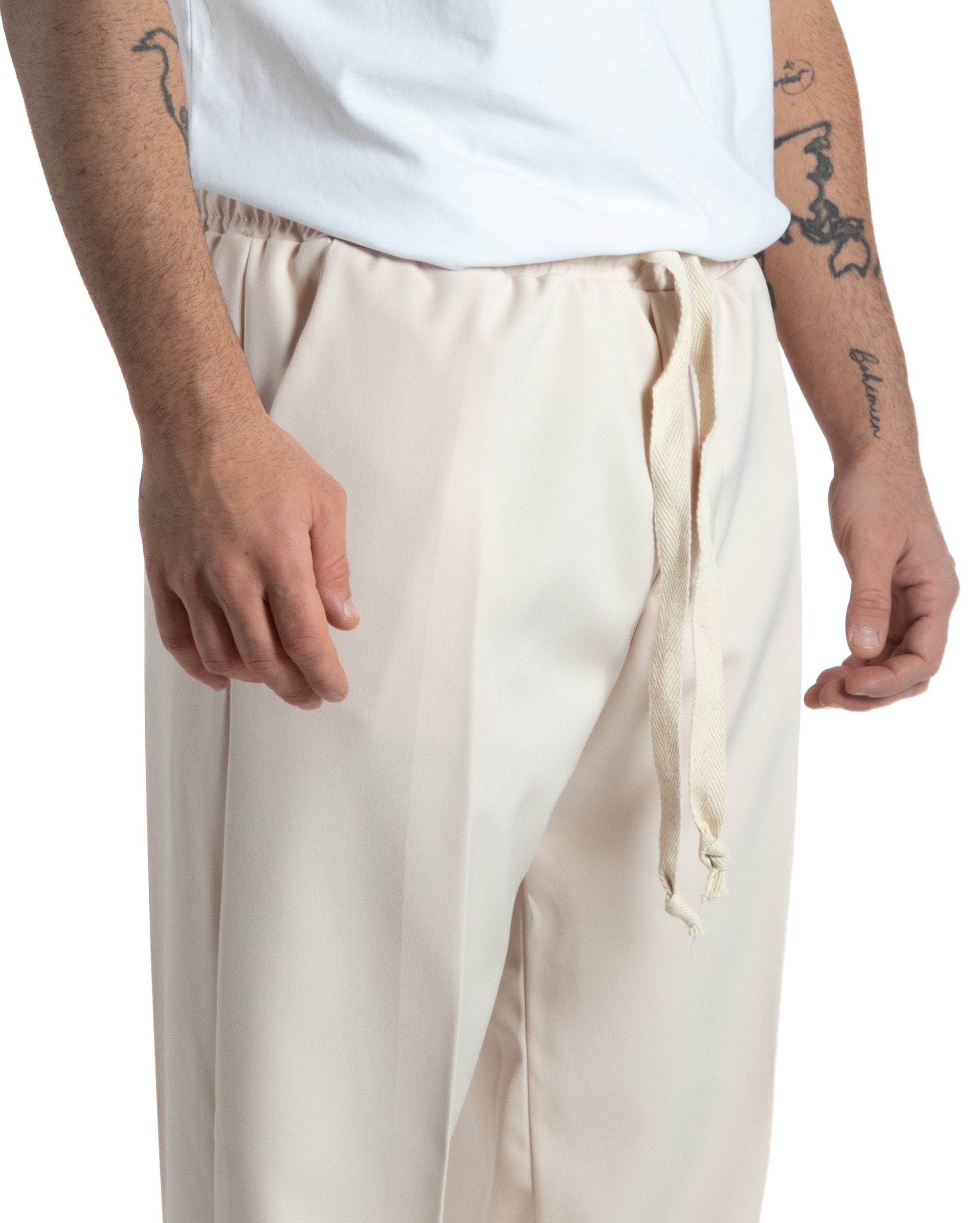 Pantaloni Uomo Pantalaccio Morbido Viscosa Baggy Panna Coulisse Fondo Largo GIOSAL-P5996A