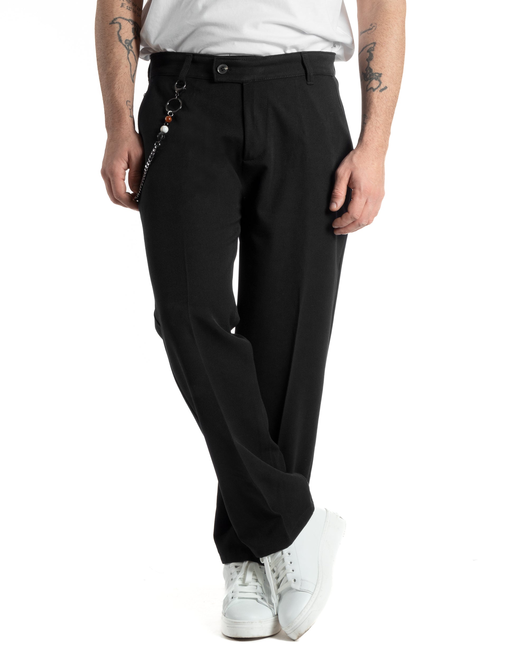 Pantaloni Uomo Viscosa Baggy Fondo Largo Tasca America Abbottonatura Allungata Casual Nero GIOSAL-P5999A