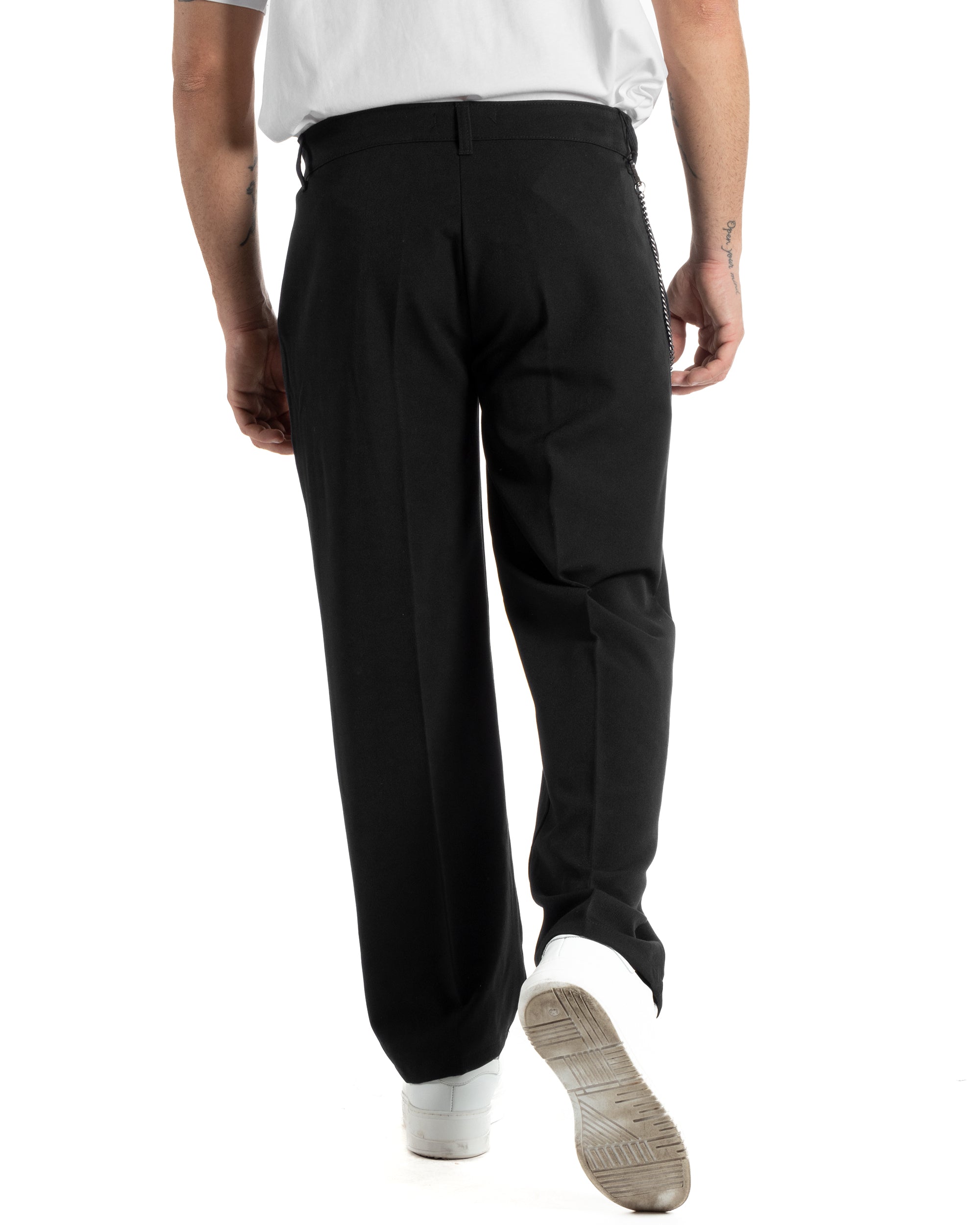 Pantaloni Uomo Viscosa Baggy Fondo Largo Tasca America Abbottonatura Allungata Casual Nero GIOSAL-P5999A