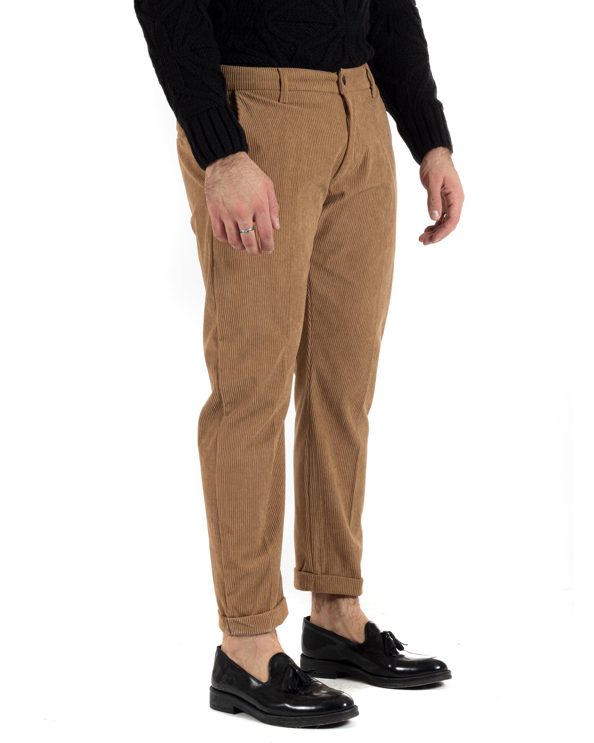 Pantaloni Uomo Tasca America Classico Velluto Costine Camel Casual GIOSAL-P6001A