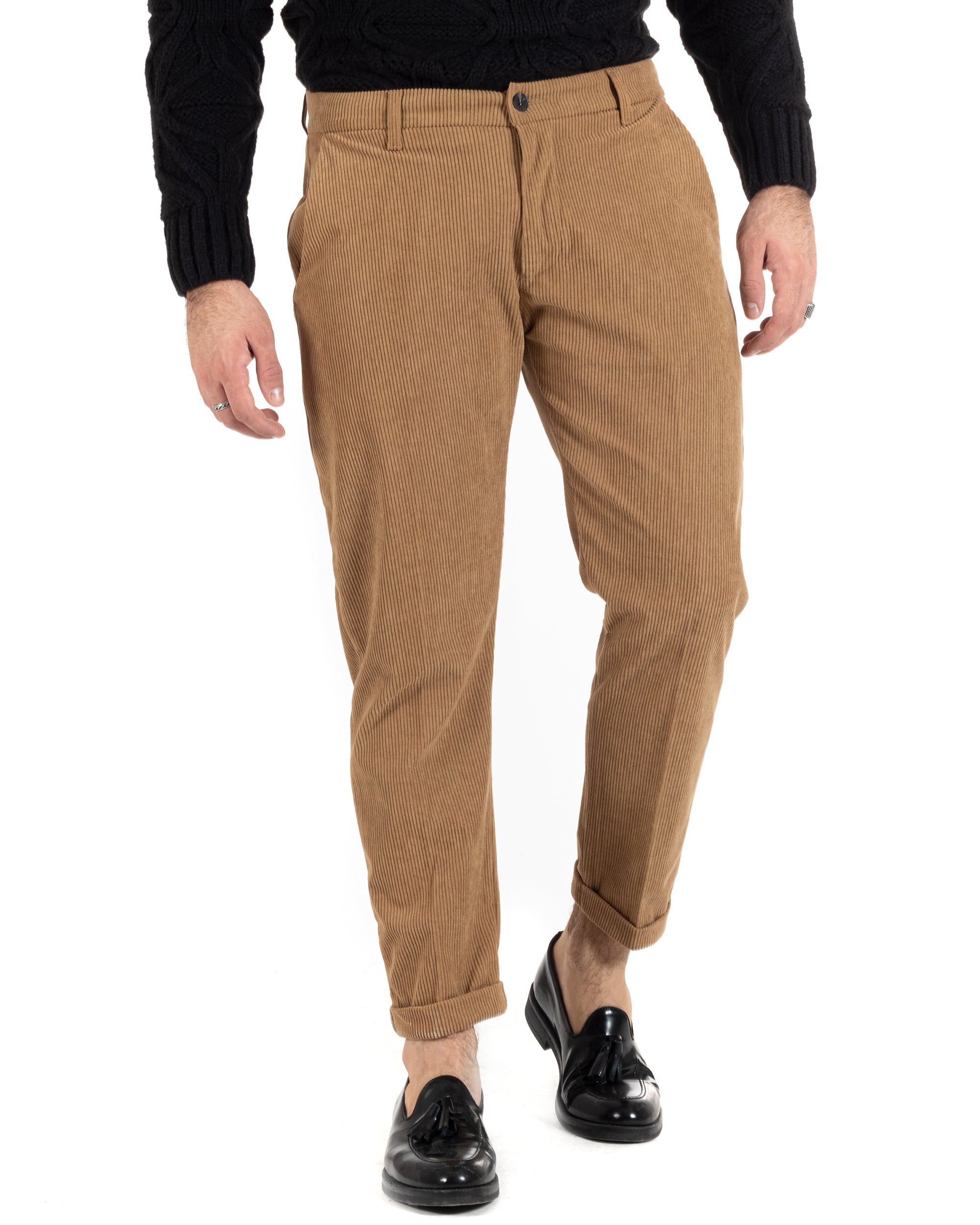 Pantaloni Uomo Tasca America Classico Velluto Costine Camel Casual GIOSAL-P6001A