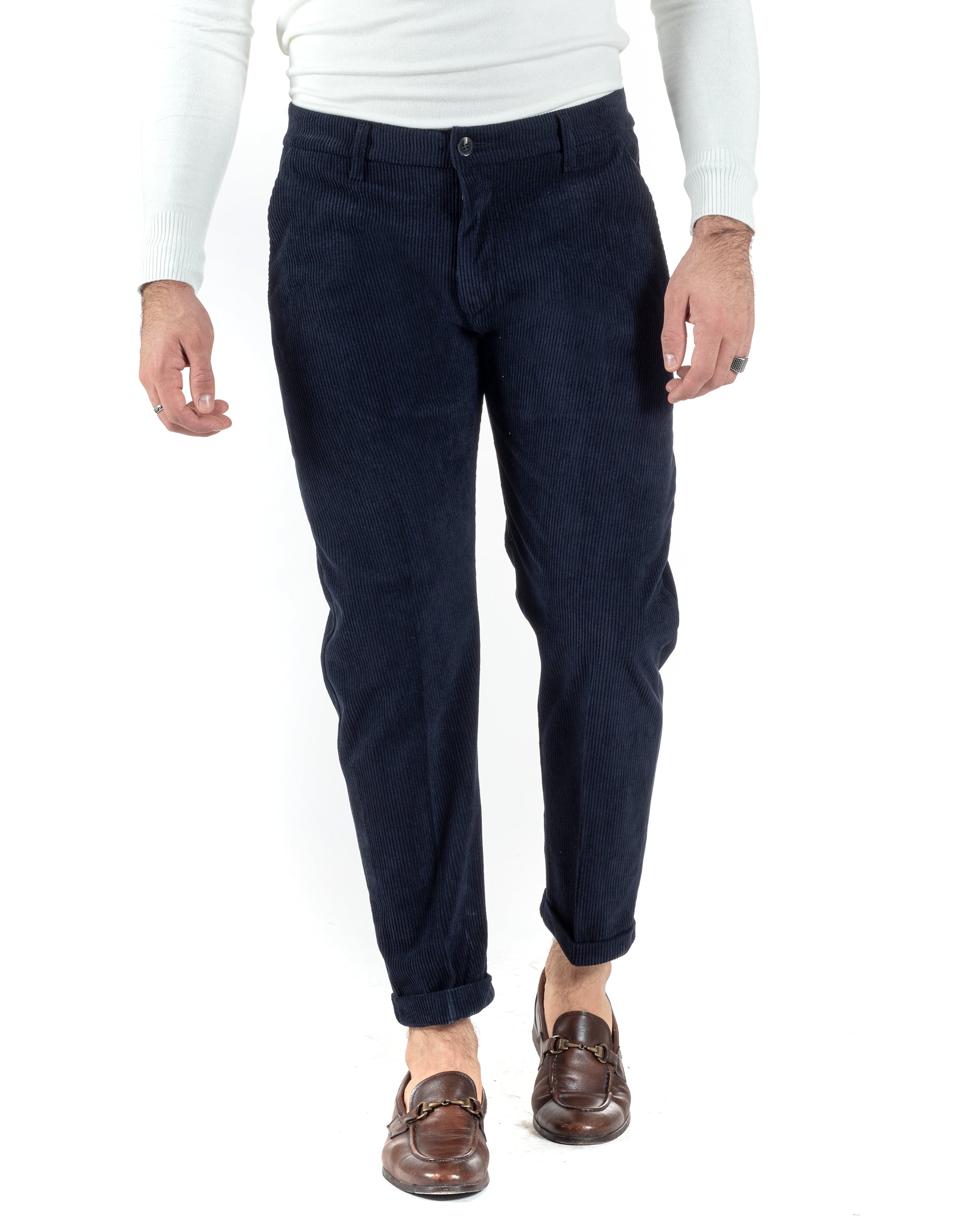 Pantaloni Uomo Tasca America Classico Velluto Costine Blu Casual GIOSAL-P6002A