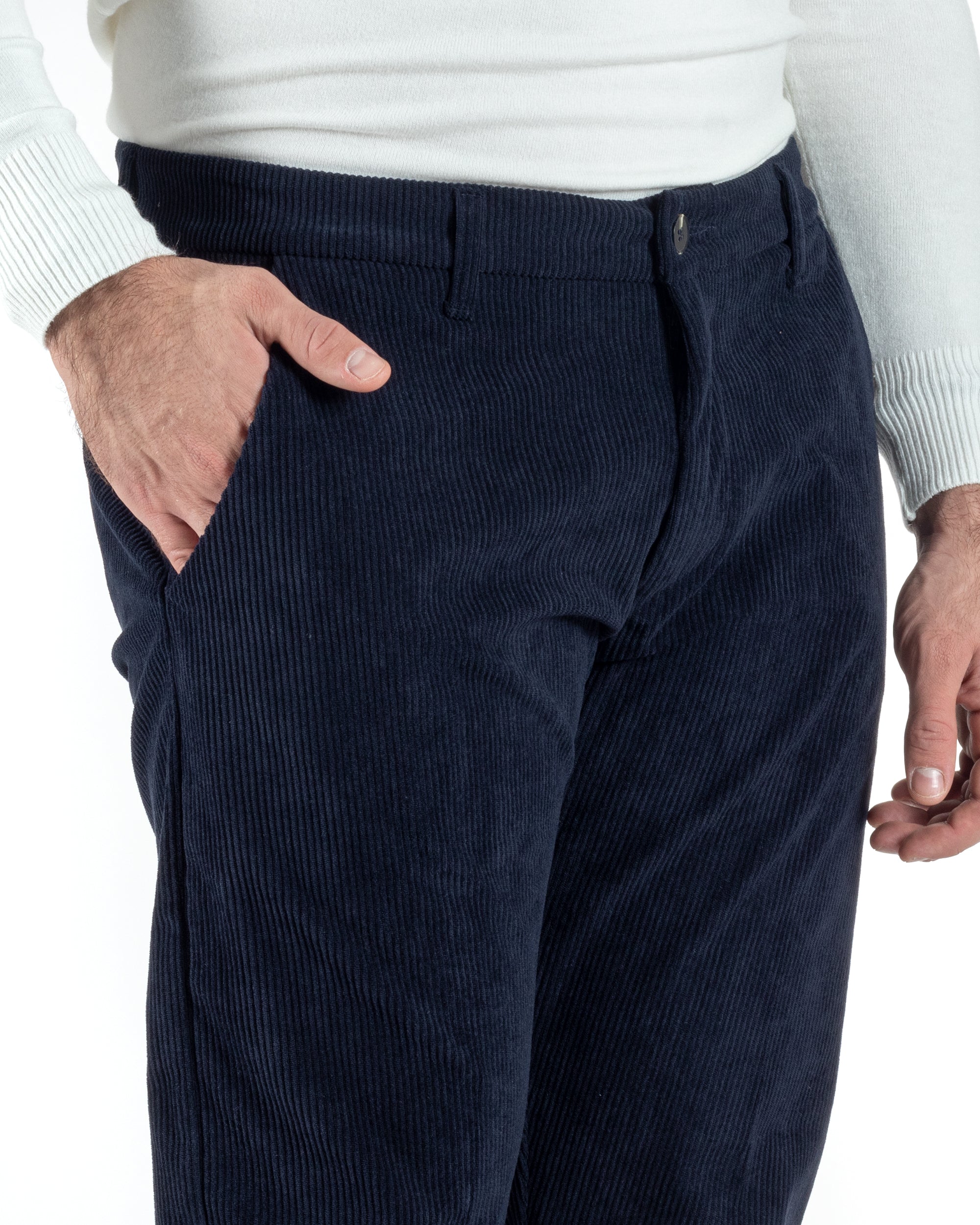 Pantaloni Uomo Tasca America Classico Velluto Costine Blu Casual GIOSAL-P6002A
