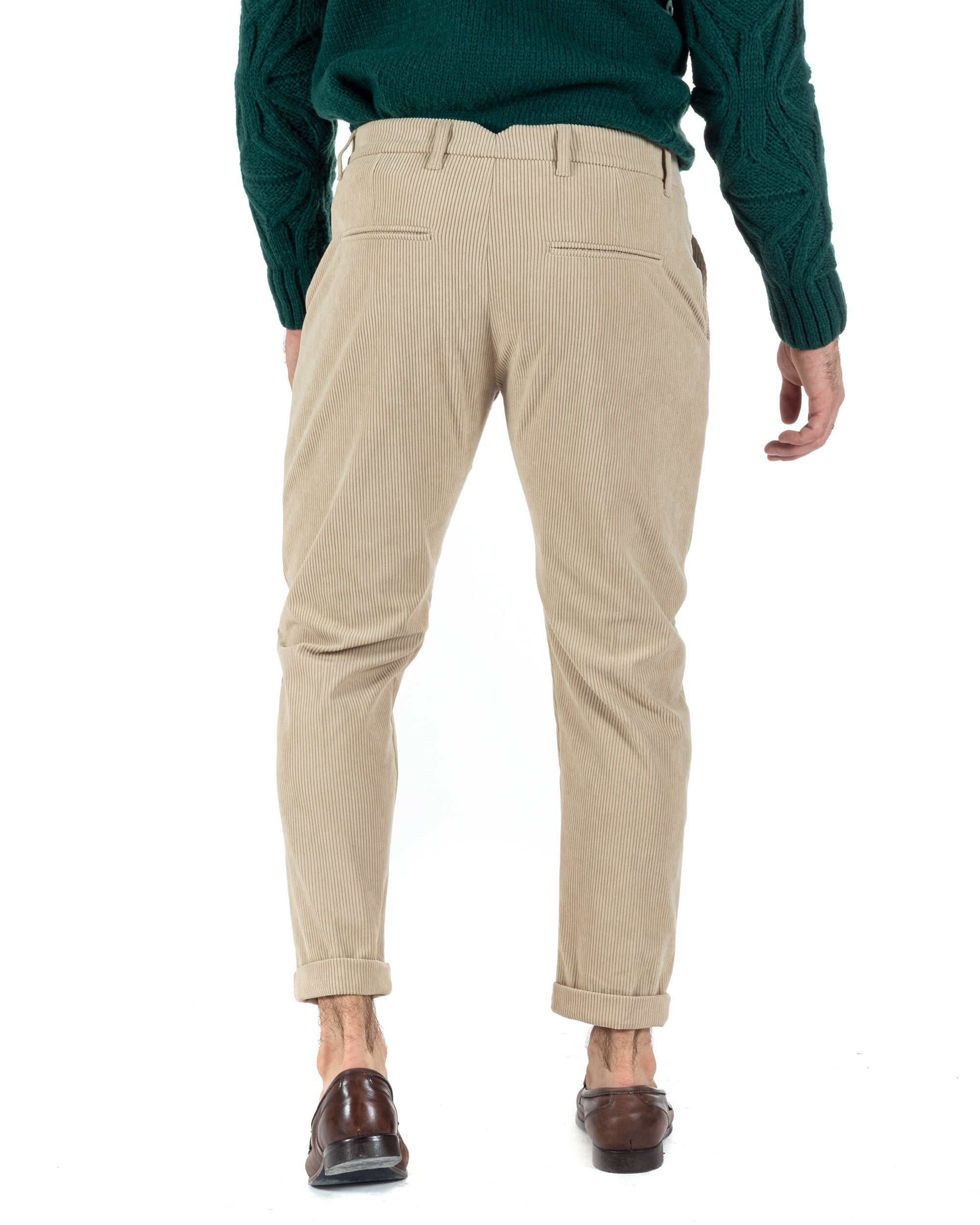 Pantaloni Uomo Tasca America Classico Velluto Costine Beige Casual GIOSAL-P6003A
