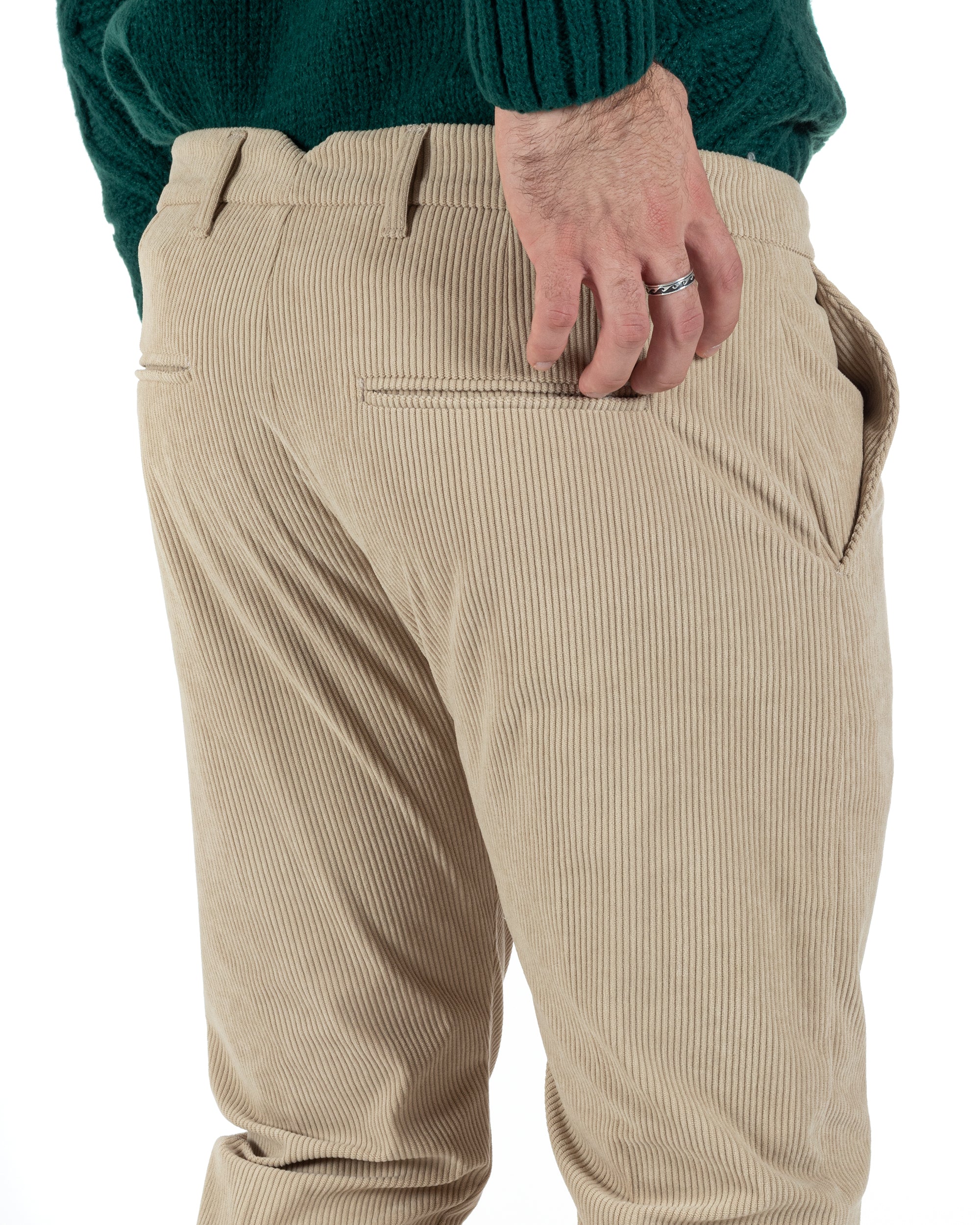 Pantaloni Uomo Tasca America Classico Velluto Costine Beige Casual GIOSAL-P6003A