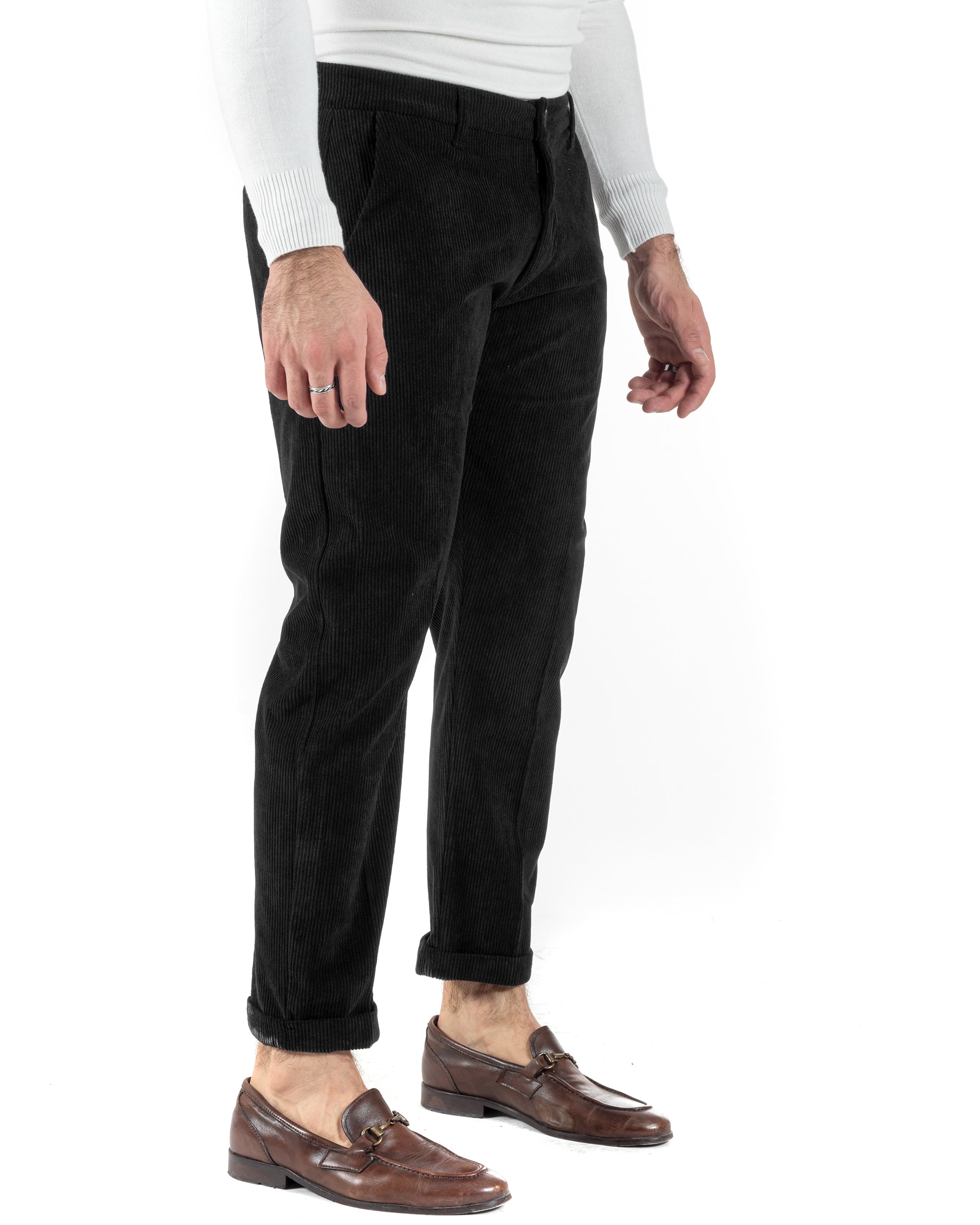 Pantaloni Uomo Tasca America Classico Velluto Costine Nero Casual GIOSAL-P6004A