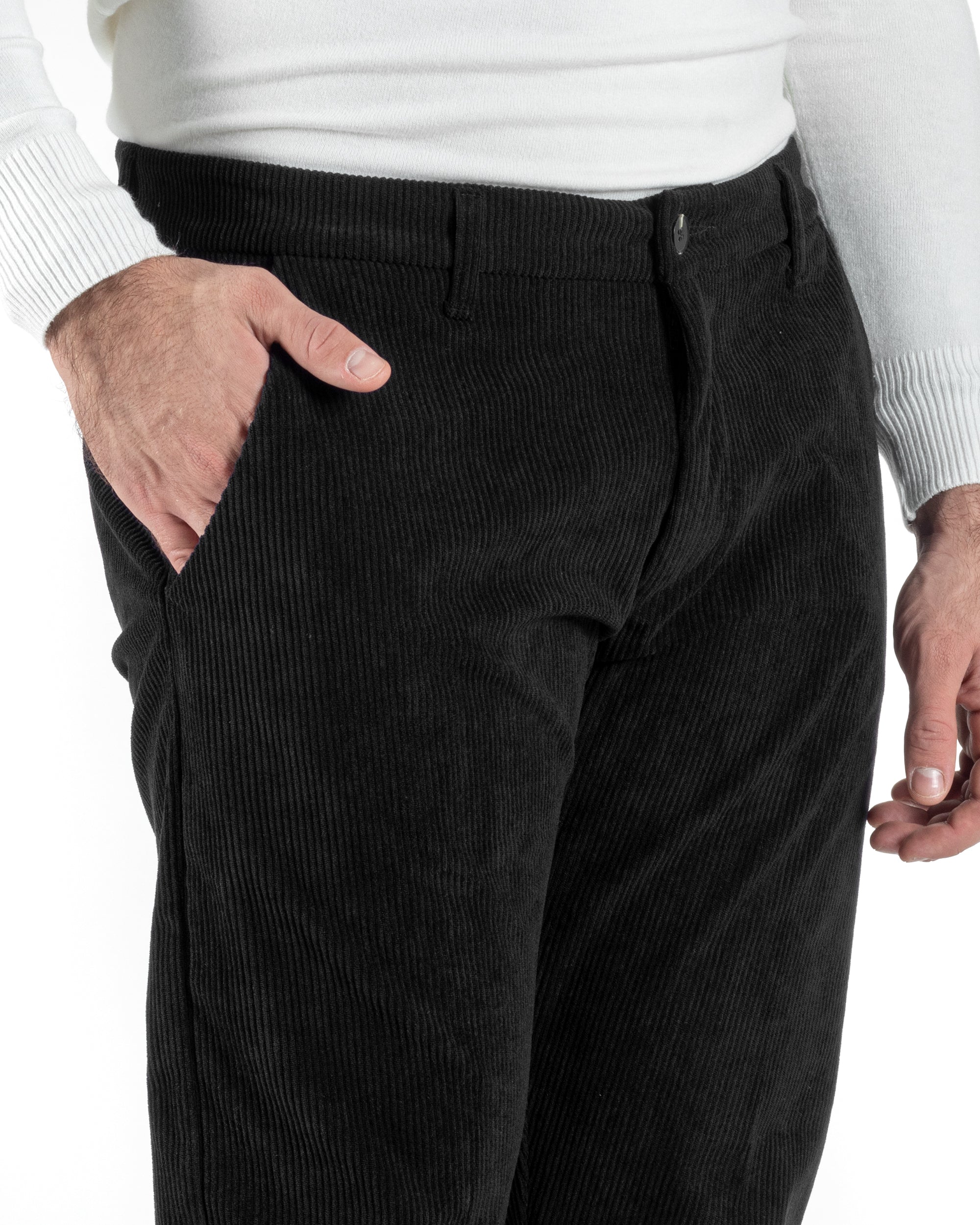 Pantaloni Uomo Tasca America Classico Velluto Costine Nero Casual GIOSAL-P6004A