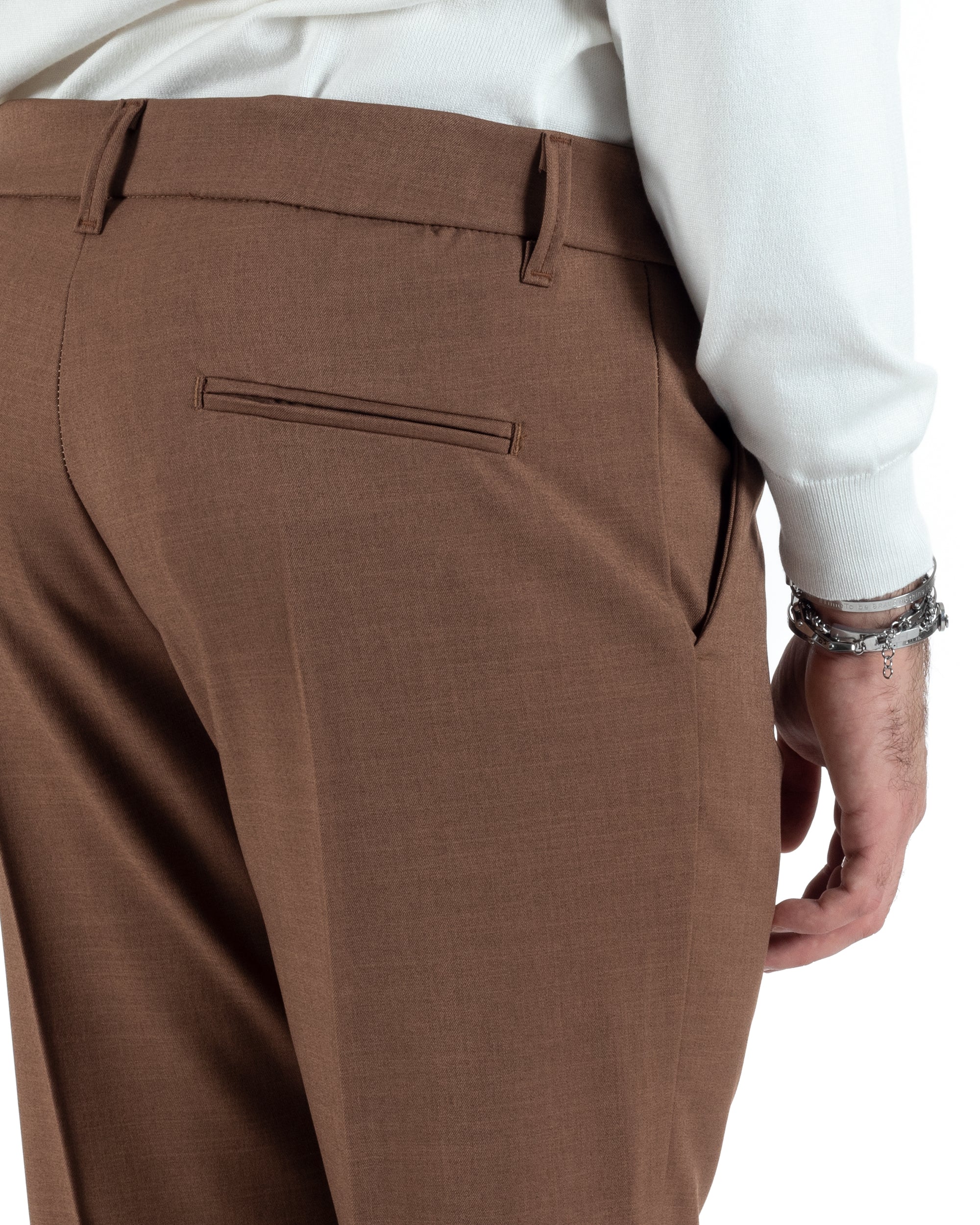 Pantaloni Uomo Viscosa Tasca America Classico Abbottonatura Allungata Casual Marrone GIOSAL-P6008A