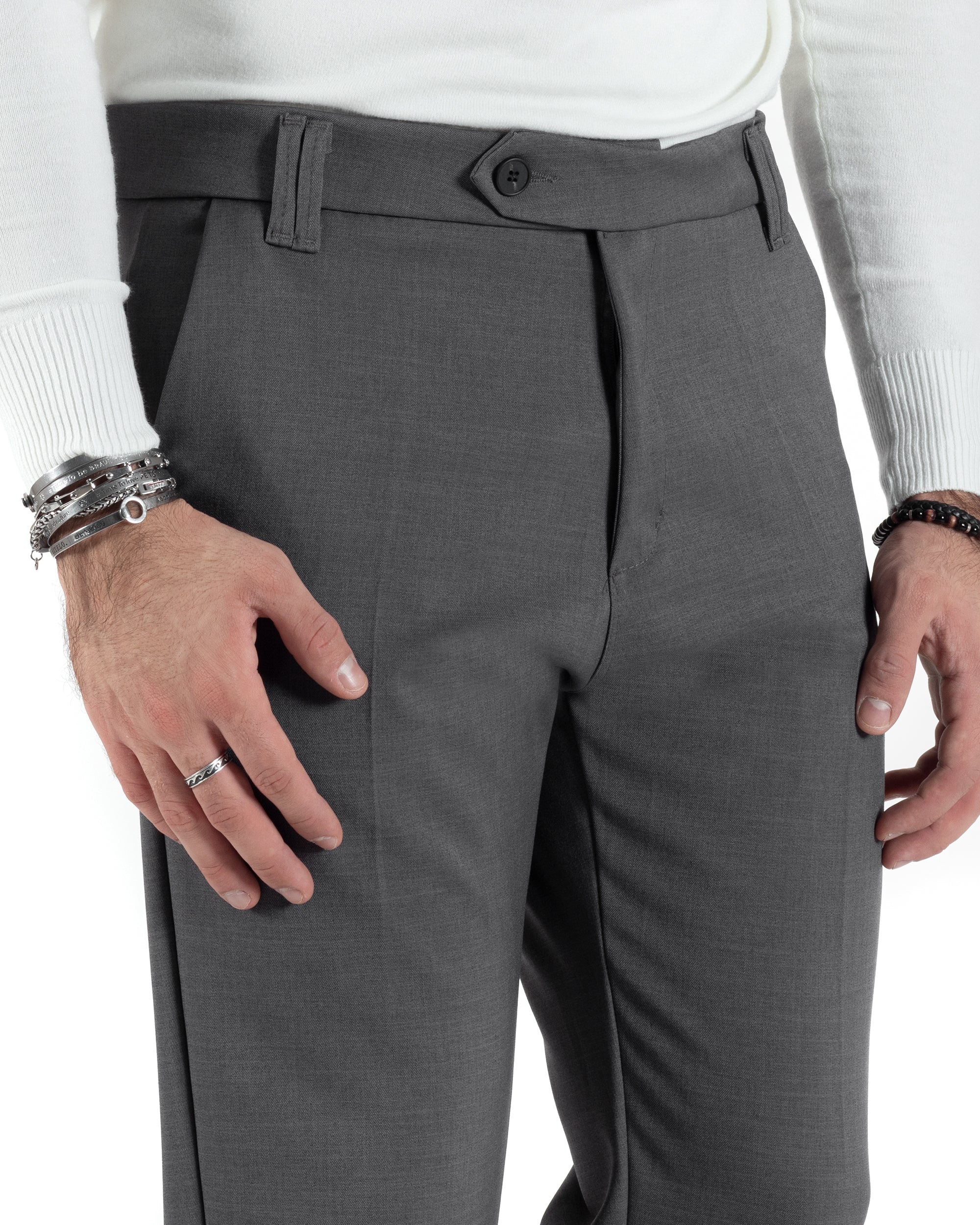 Pantaloni Uomo Viscosa Tasca America Classico Abbottonatura Allungata Casual Grigio GIOSAL-P6009A