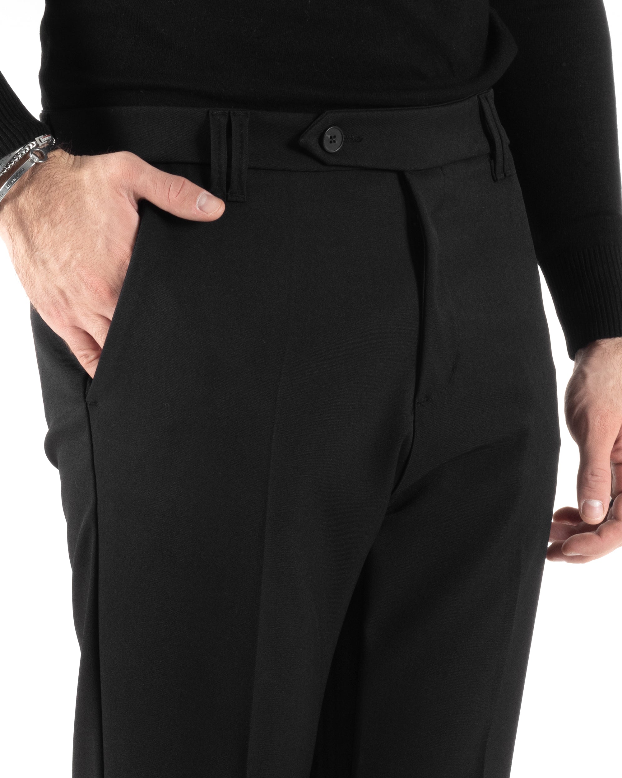 Pantaloni Uomo Viscosa Tasca America Classico Abbottonatura Allungata Casual Nero GIOSAL-P6011A