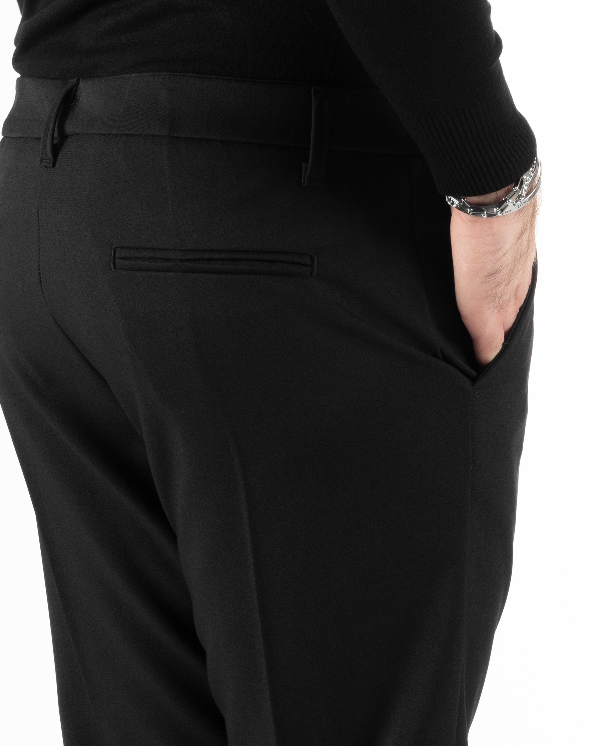 Pantaloni Uomo Viscosa Tasca America Classico Abbottonatura Allungata Casual Nero GIOSAL-P6011A