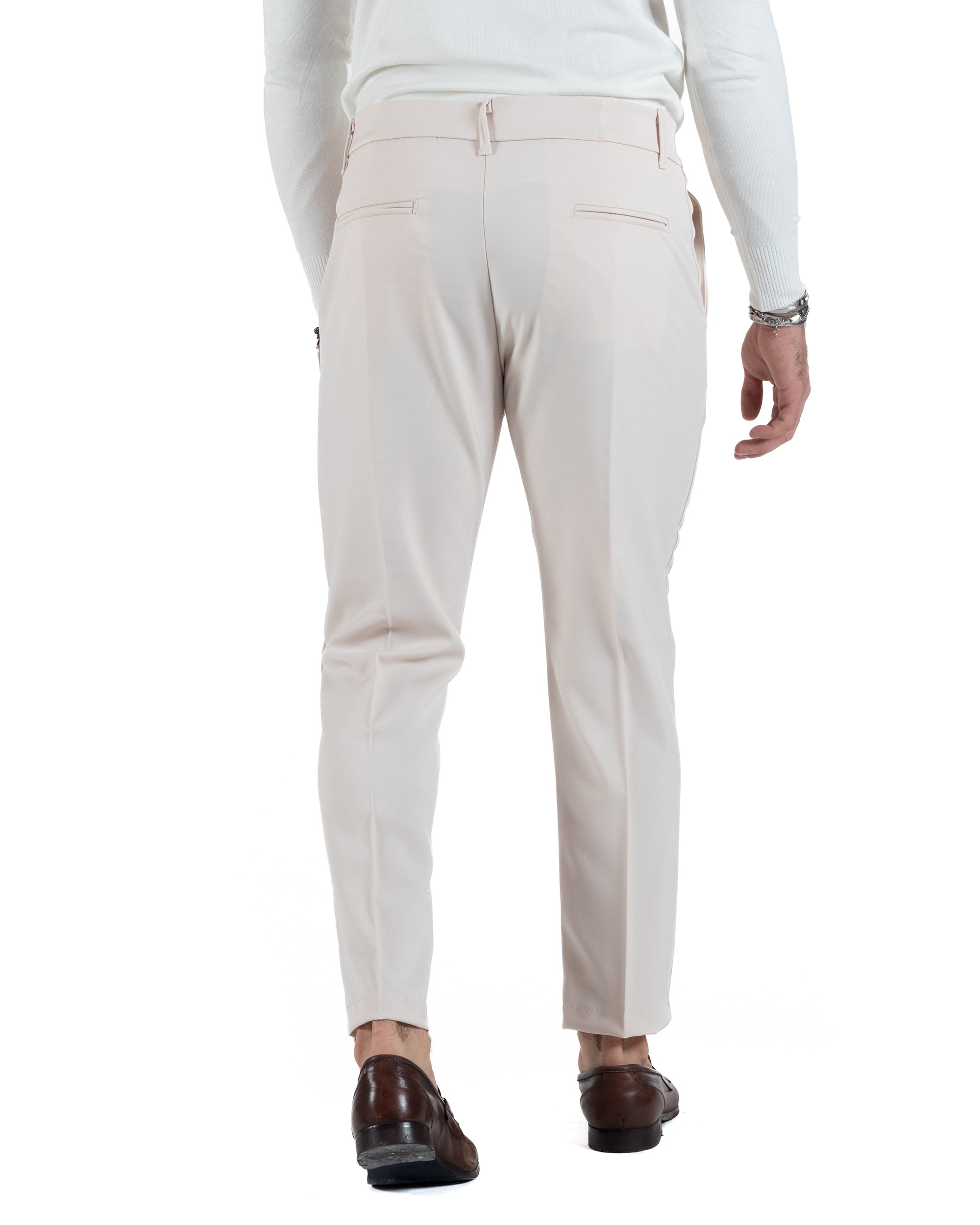 Pantaloni Uomo Viscosa Tasca America Classico Abbottonatura Allungata Casual Panna GIOSAL-P6012A