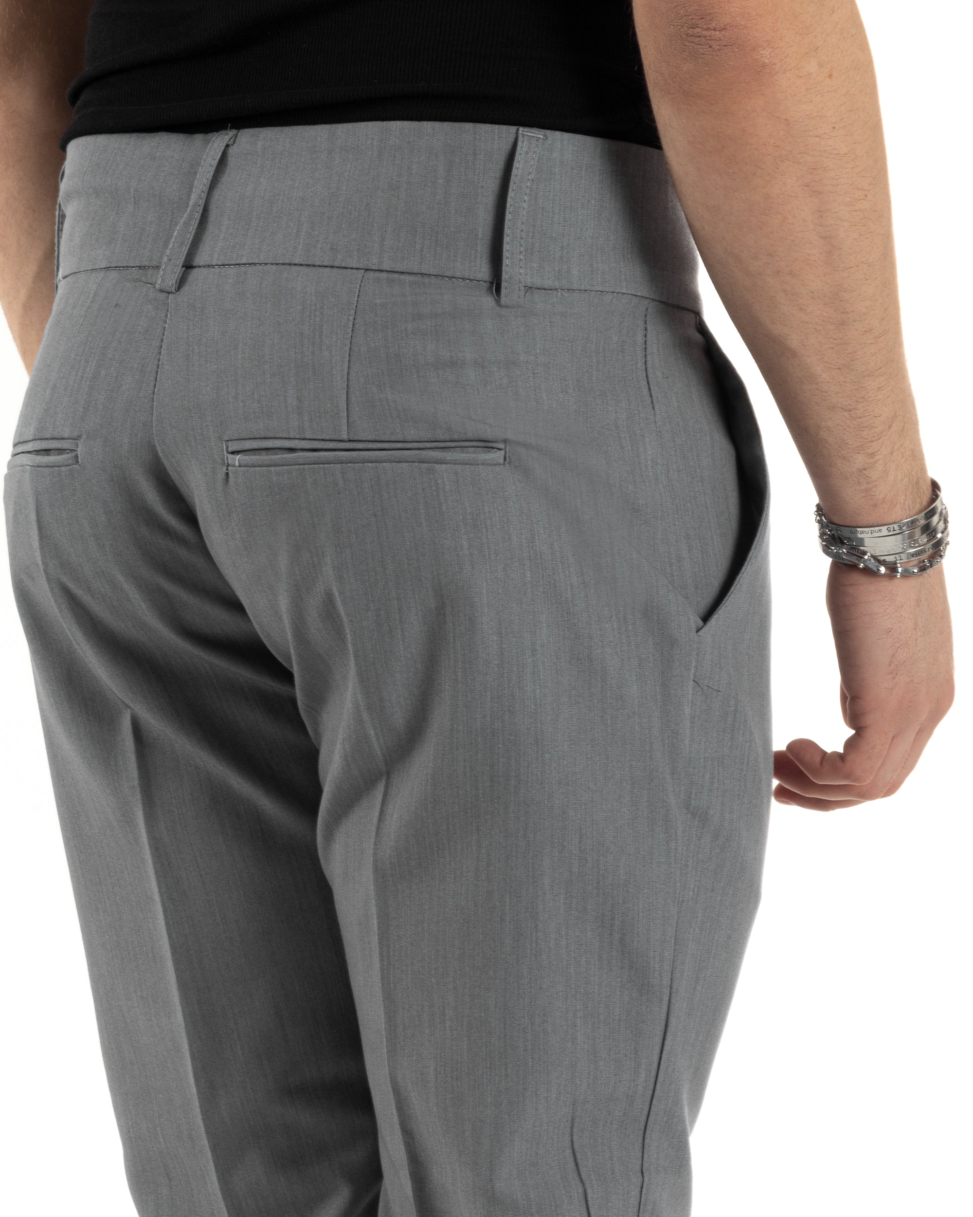 Pantaloni Uomo Viscosa Tasca America Vita Alta Classico Pinces Abbottonatura Allungata Casual Grigio GIOSAL-P6016A