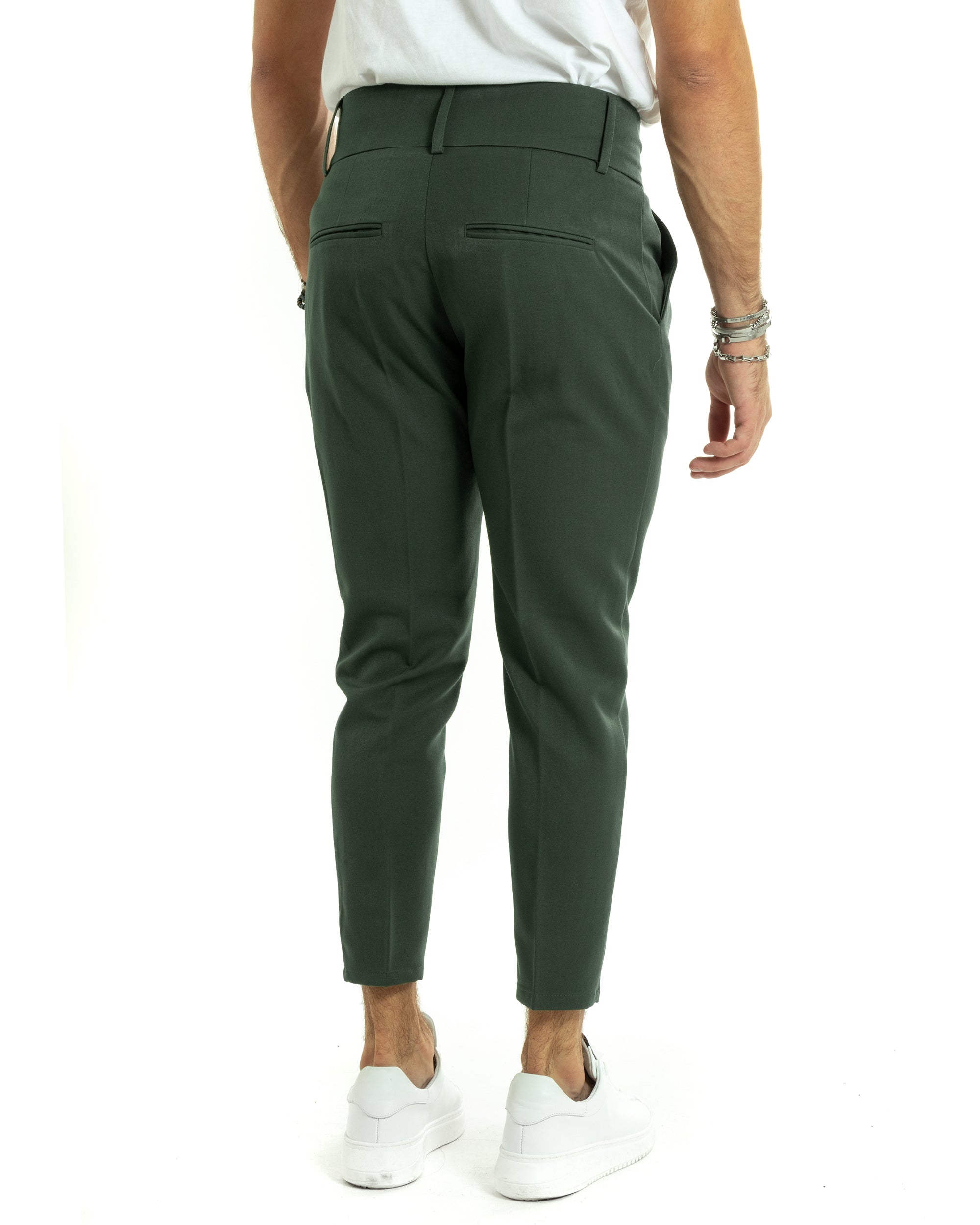 Pantaloni Uomo Viscosa Tasca America Vita Alta Classico Pinces Abbottonatura Allungata Casual Verde GIOSAL-P6018A