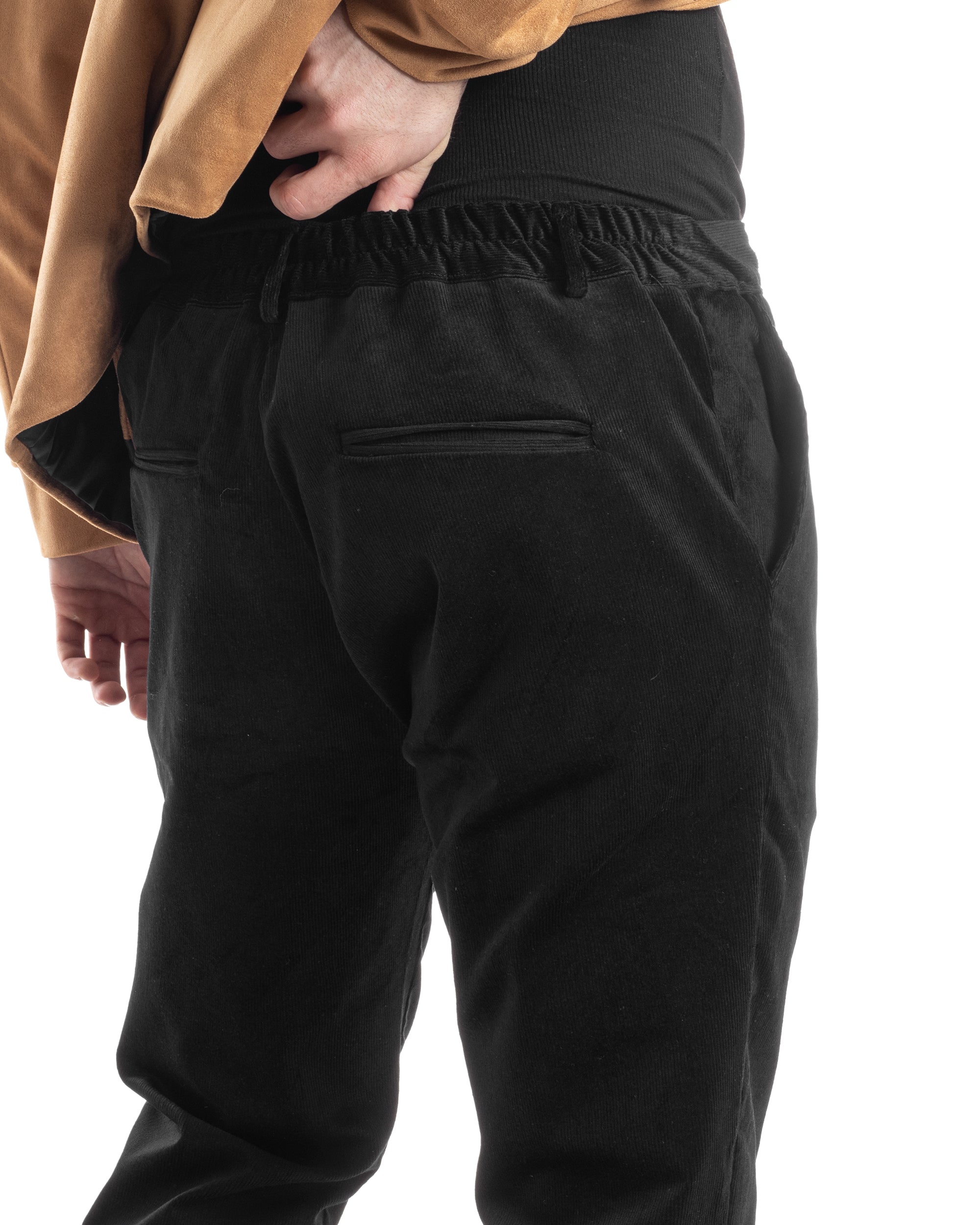 Pantaloni Uomo Tasca America Con Pinces Classico Velluto Costine Nero Casual GIOSAL-P6032A