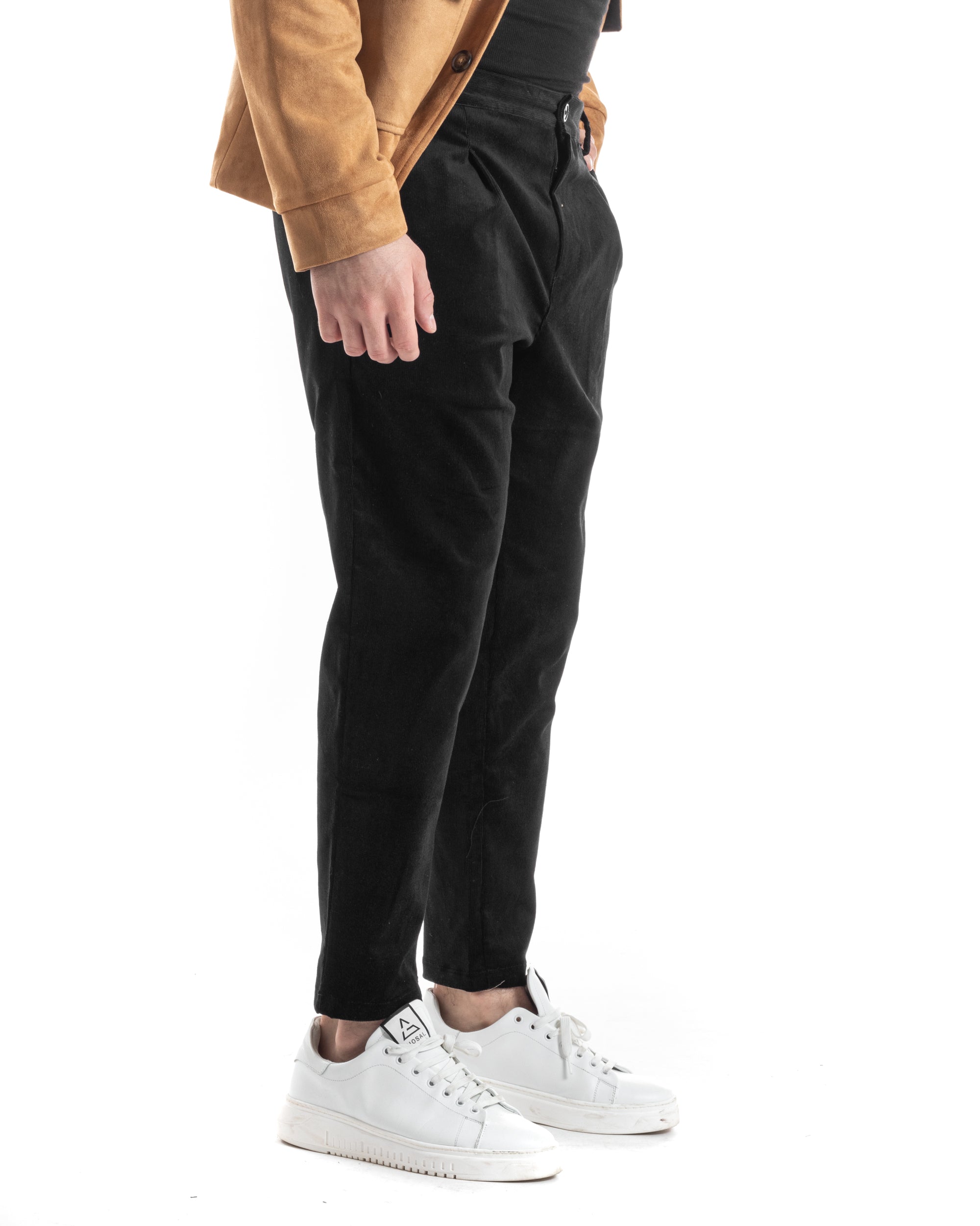 Pantaloni Uomo Tasca America Con Pinces Classico Velluto Costine Nero Casual GIOSAL-P6032A