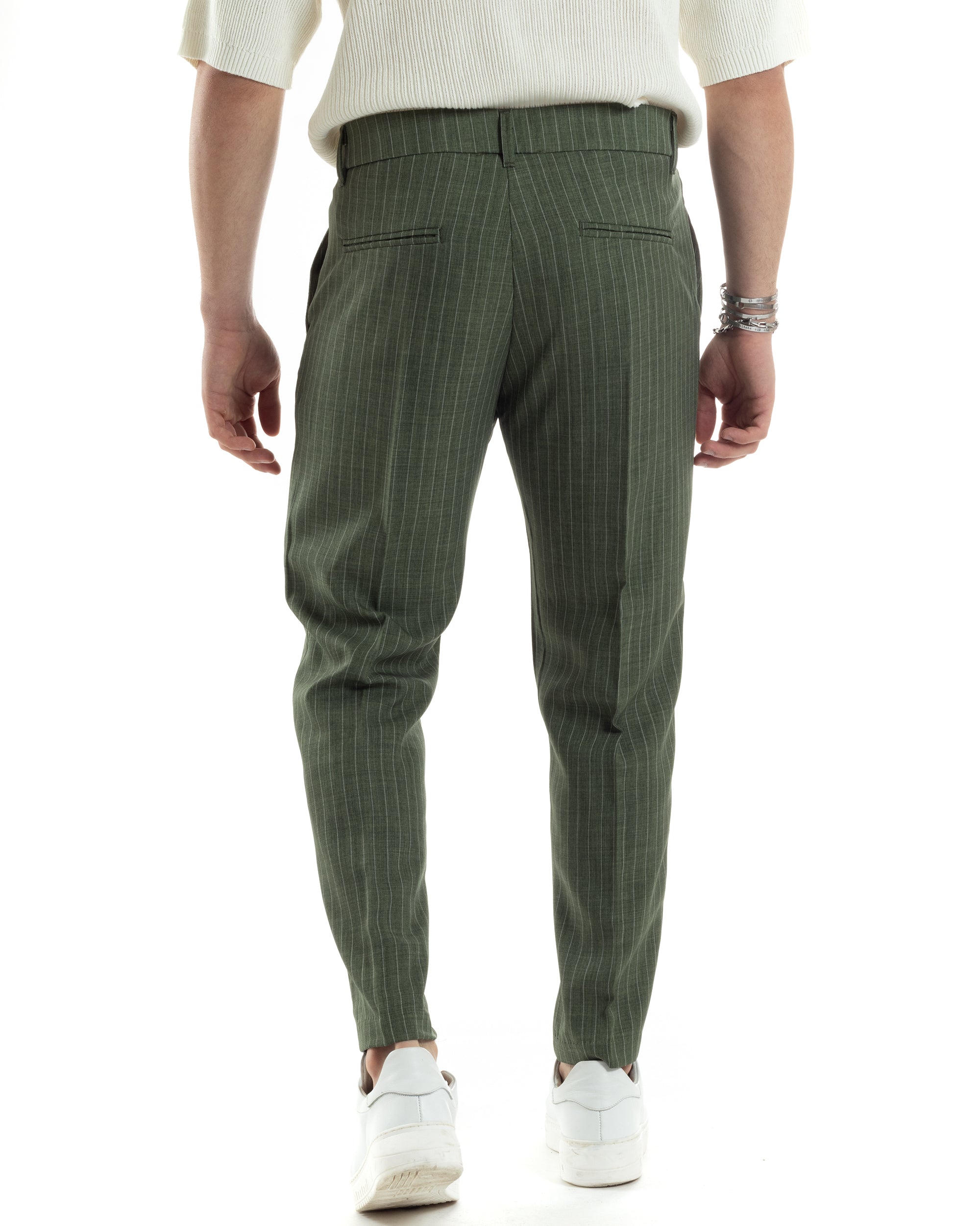 Pantaloni Uomo Gessati Viscosa Con Tasca America Rigato Classico Con Abbottonatura Allungata Casual Verde GIOSAL-P6037A