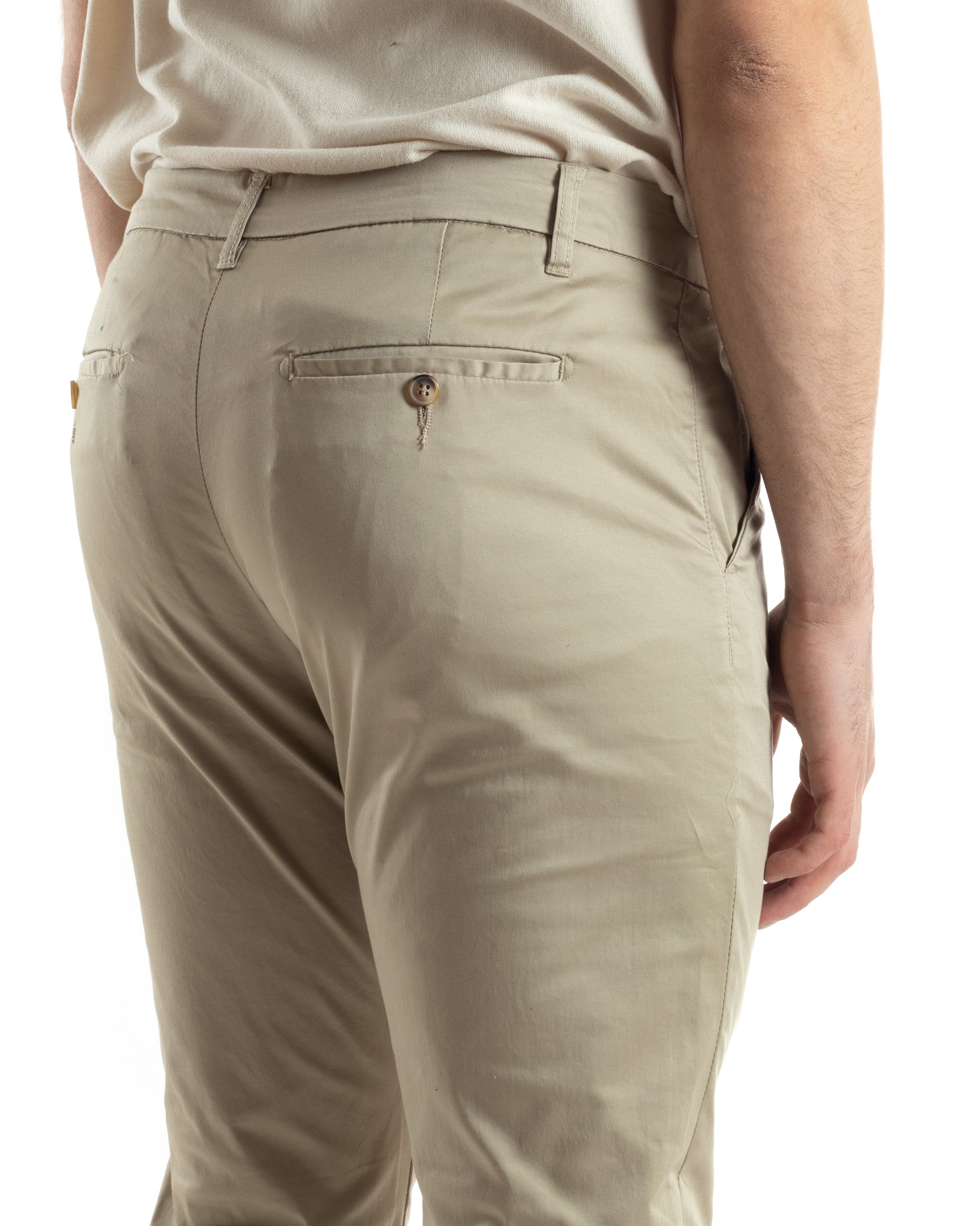 Pantaloni Uomo Cotone Raso Con Tasca America Slim Fit Con Abbottonatura Allungata Casual Tinta Unita Beige GIOSAL-P6060A