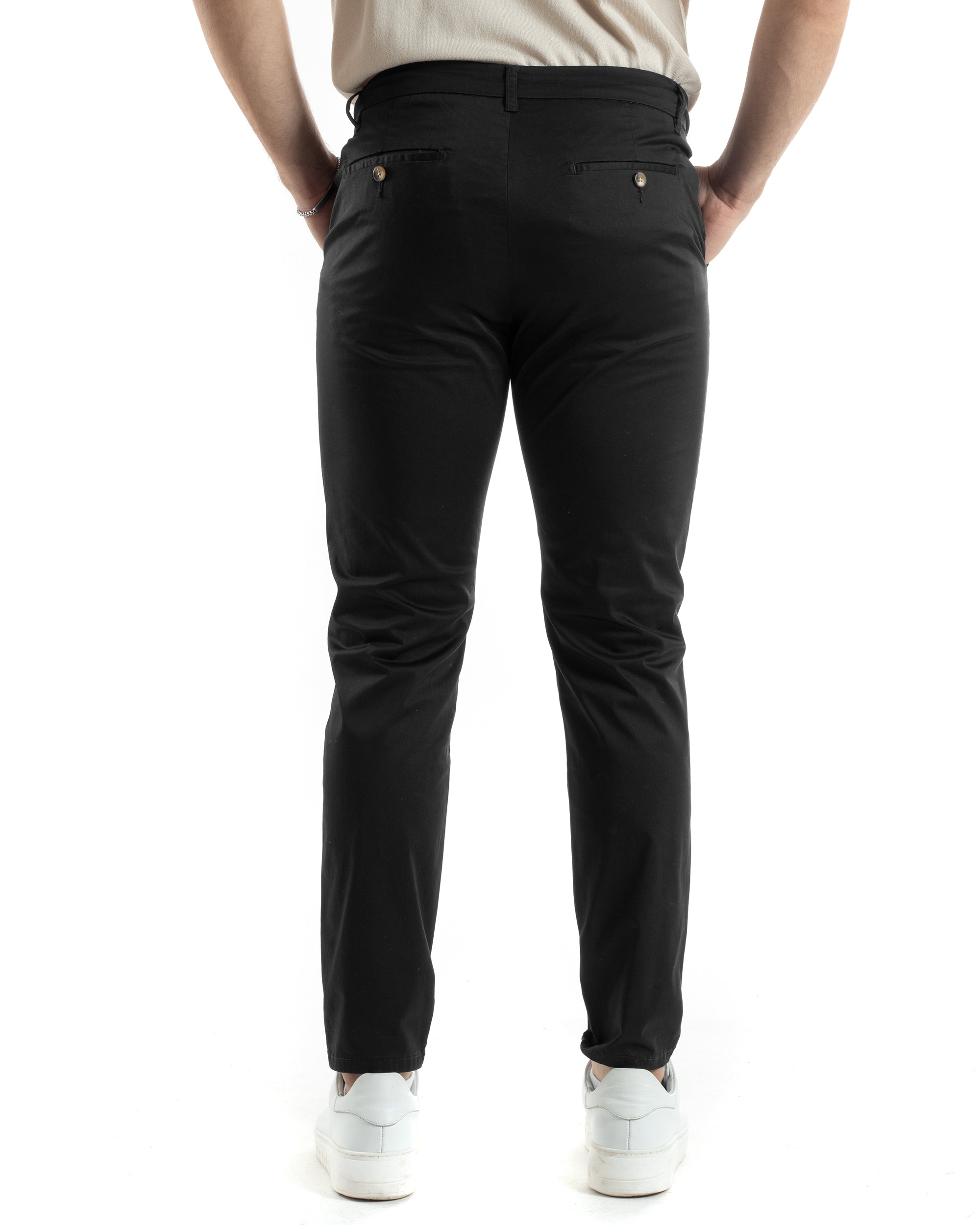 Pantaloni Uomo Cotone Raso Con Tasca America Slim Fit Con Abbottonatura Allungata Casual Tinta Unita Nero GIOSAL-P6061A