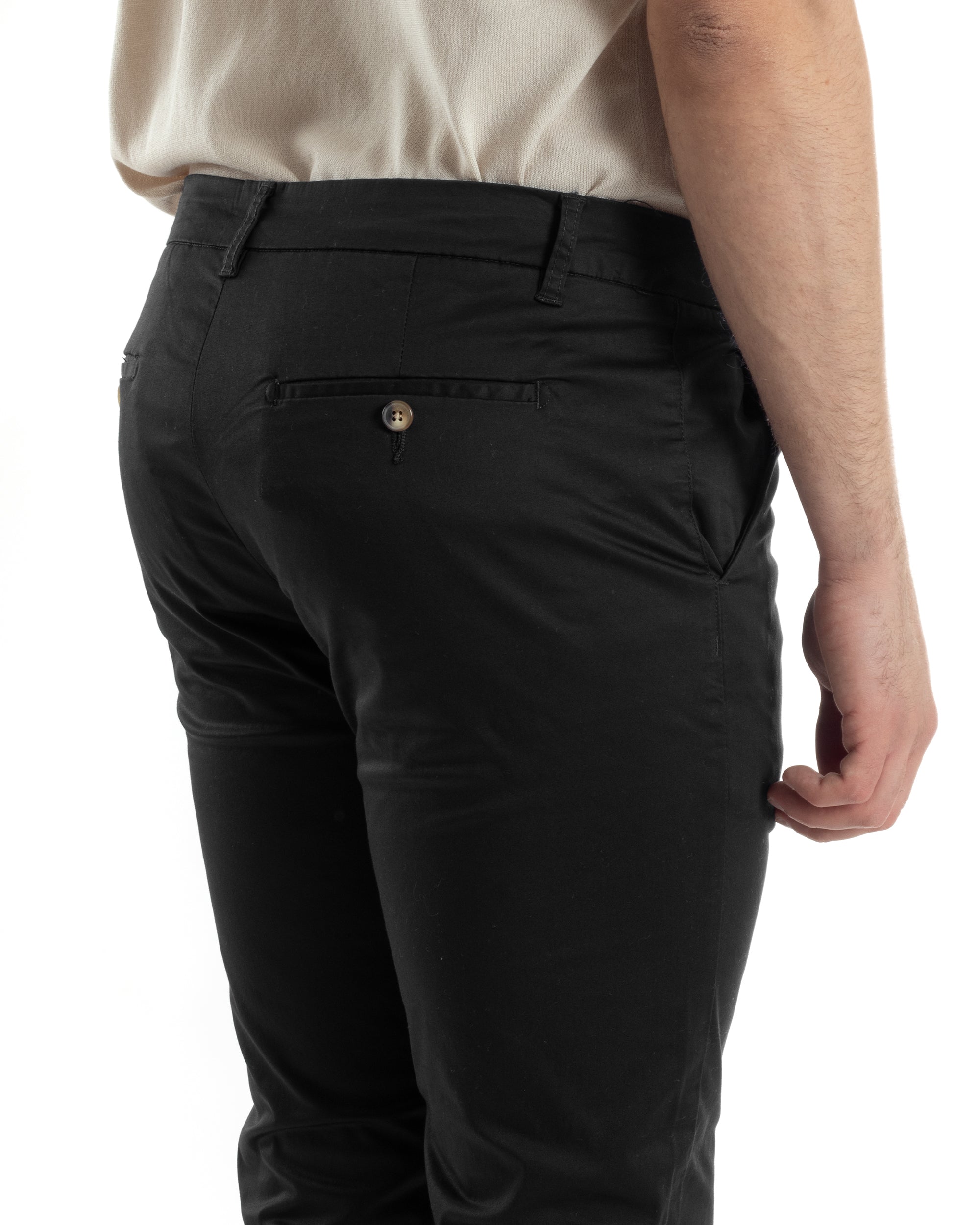 Pantaloni Uomo Cotone Raso Con Tasca America Slim Fit Con Abbottonatura Allungata Casual Tinta Unita Nero GIOSAL-P6061A