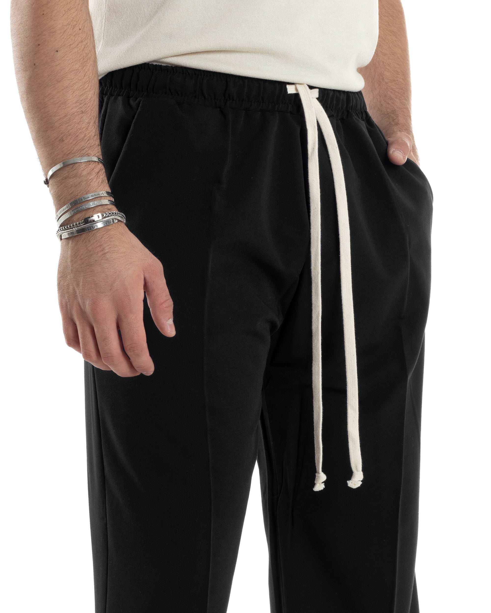 Pantalaccio Uomo Pantaloni Con Coulisse Morbido Viscosa Baggy Fondo Largo Comodo Nero GIOSAL-P6134A