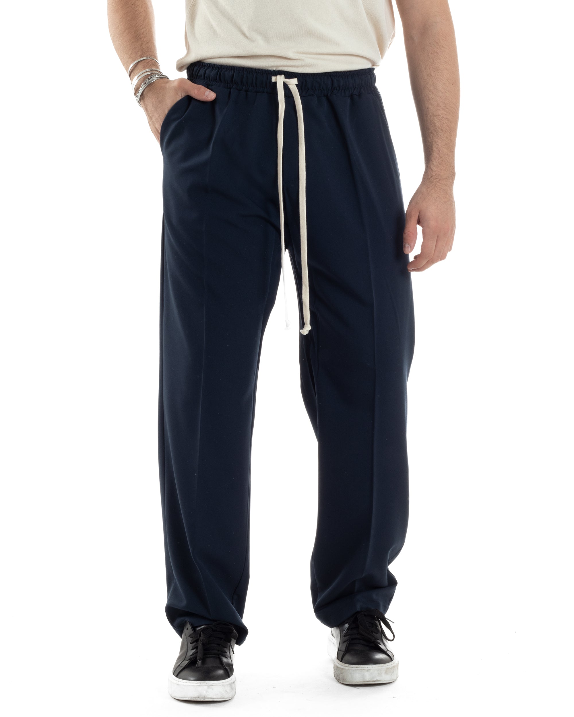 Pantaloni Uomo Pantalaccio Morbido Viscosa Baggy Coulisse Fondo Largo Blu GIOSAL-P6091A