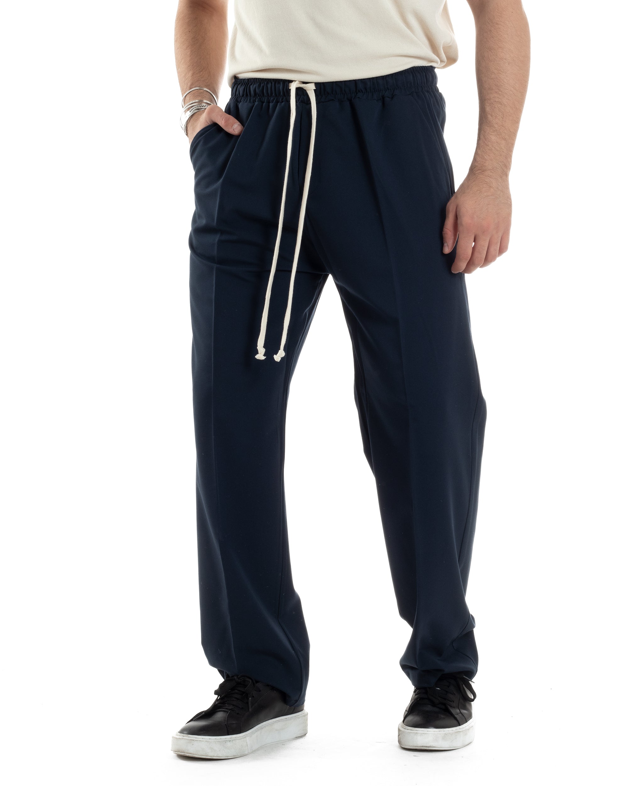 Pantaloni Uomo Pantalaccio Morbido Viscosa Baggy Blu Coulisse Fondo Largo GIOSAL-P6091A