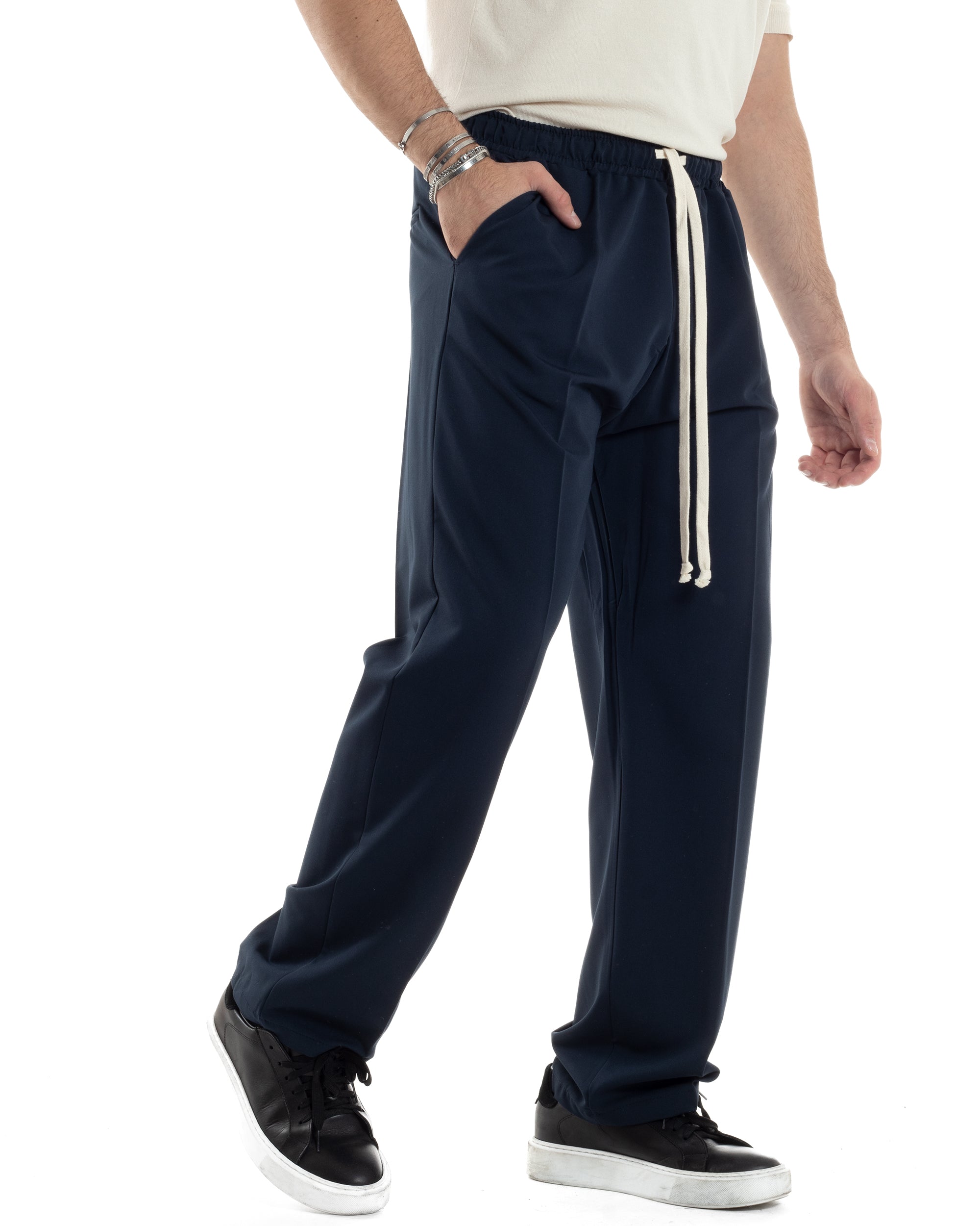 Pantaloni Uomo Pantalaccio Morbido Viscosa Baggy Coulisse Fondo Largo Blu GIOSAL-P6091A