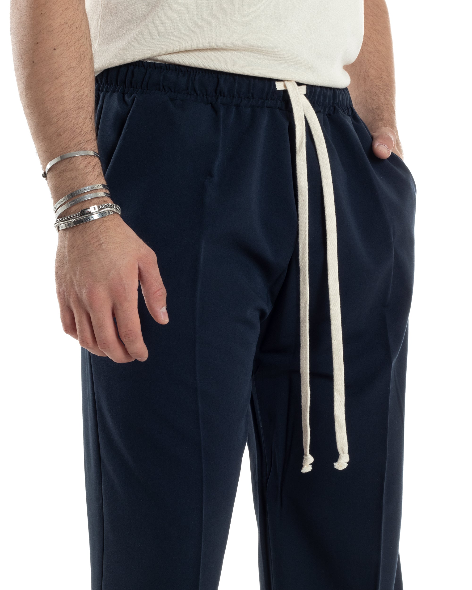 Pantaloni Uomo Pantalaccio Morbido Viscosa Baggy Coulisse Fondo Largo Blu GIOSAL-P6091A