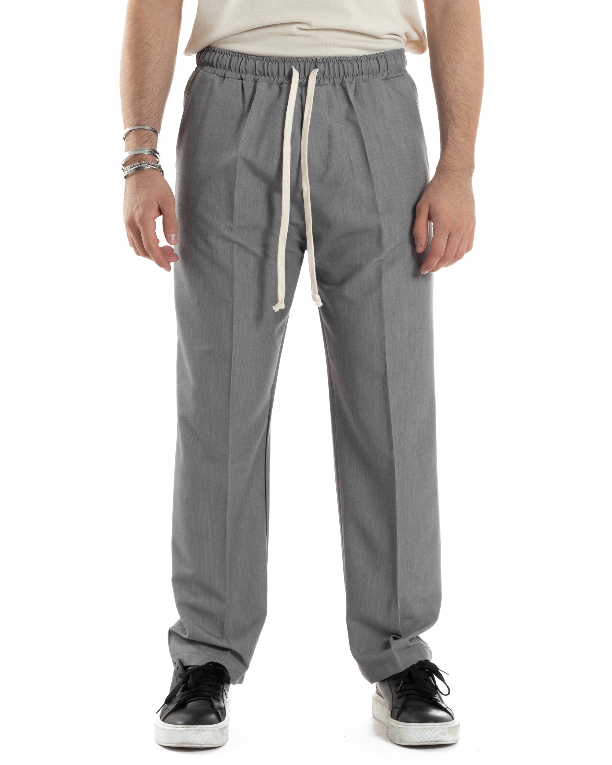 Pantaloni Uomo Pantalaccio Morbido Viscosa Baggy Grigio Coulisse Fondo Largo GIOSAL-P6092A