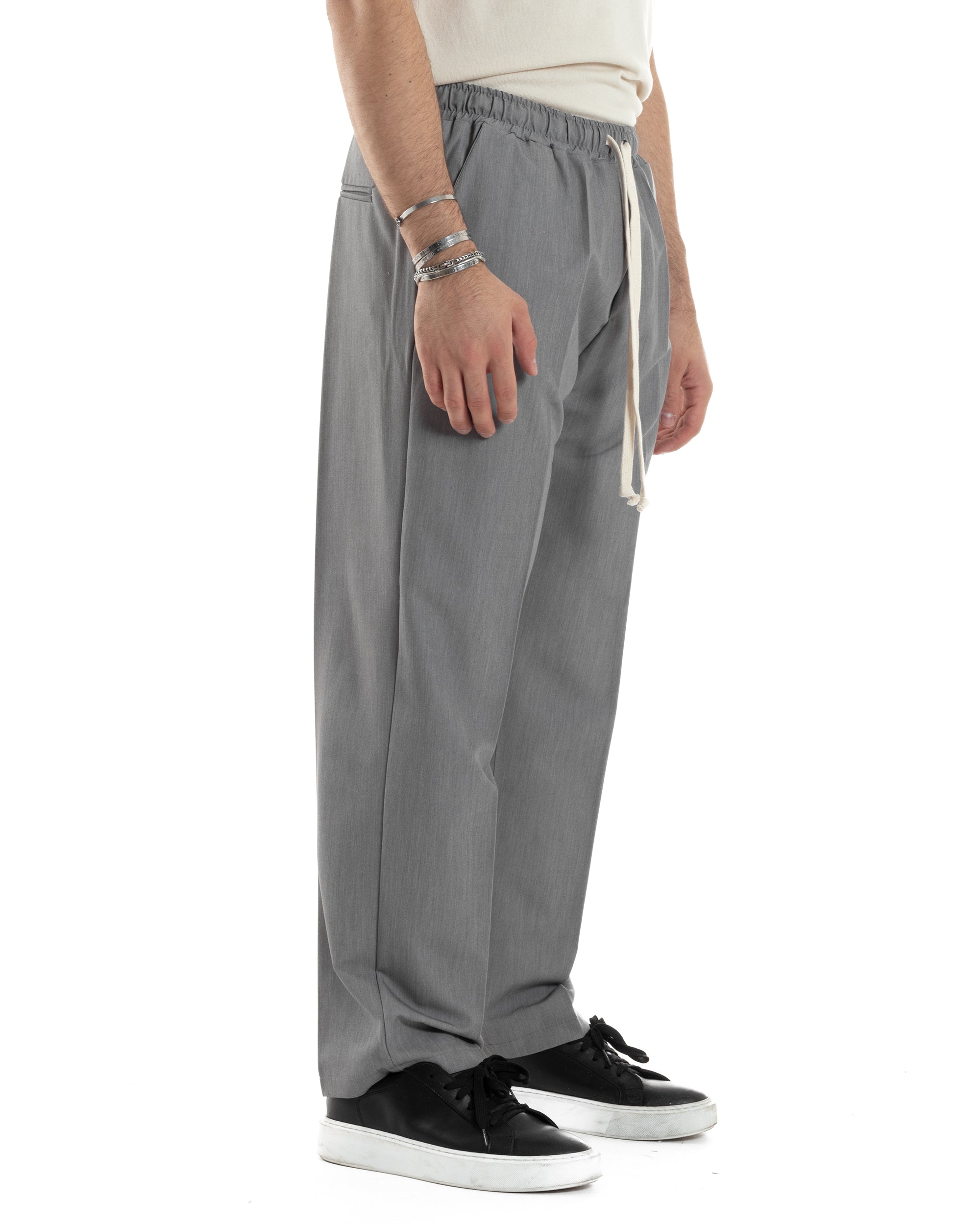 Pantaloni Uomo Pantalaccio Morbido Viscosa Baggy Coulisse Fondo Largo Grigio GIOSAL-P6092A