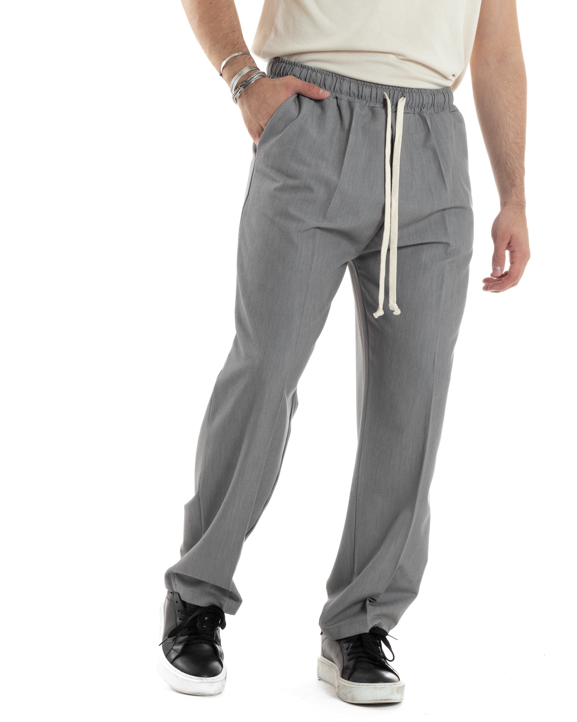 Pantaloni Uomo Pantalaccio Morbido Viscosa Baggy Coulisse Fondo Largo Grigio GIOSAL-P6092A