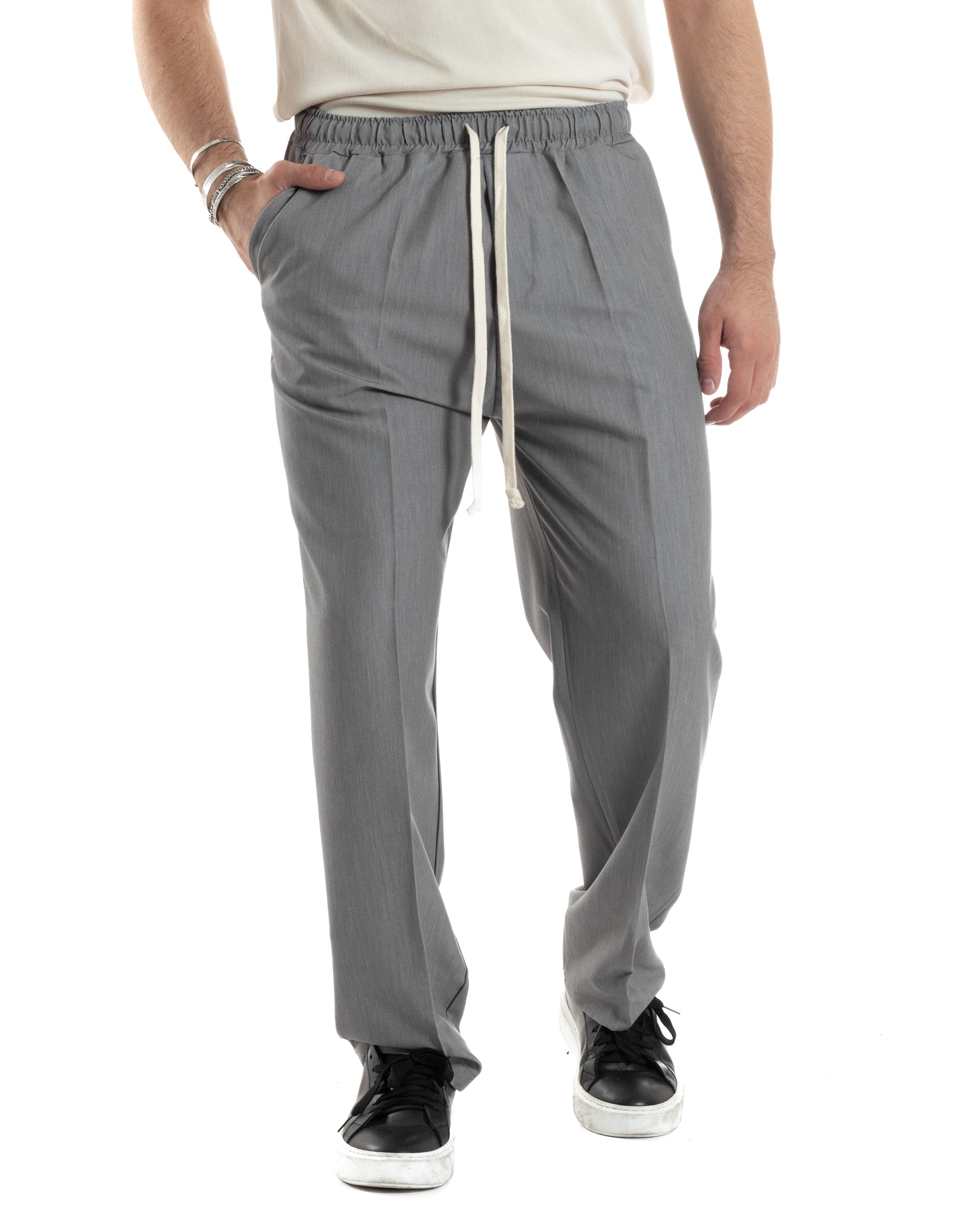 Pantaloni Uomo Pantalaccio Morbido Viscosa Baggy Coulisse Fondo Largo Grigio GIOSAL-P6092A