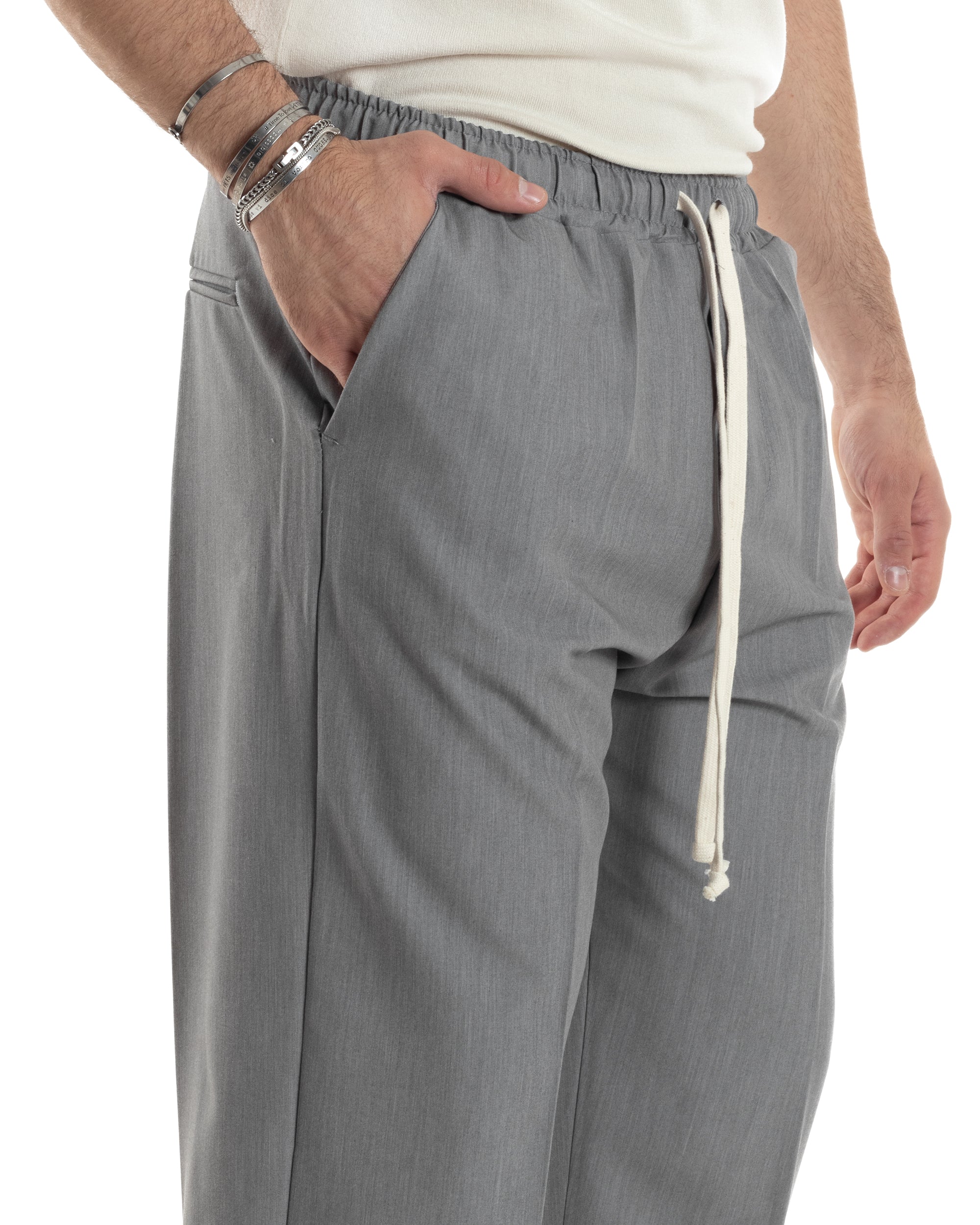 Pantaloni Uomo Pantalaccio Morbido Viscosa Baggy Coulisse Fondo Largo Grigio GIOSAL-P6092A
